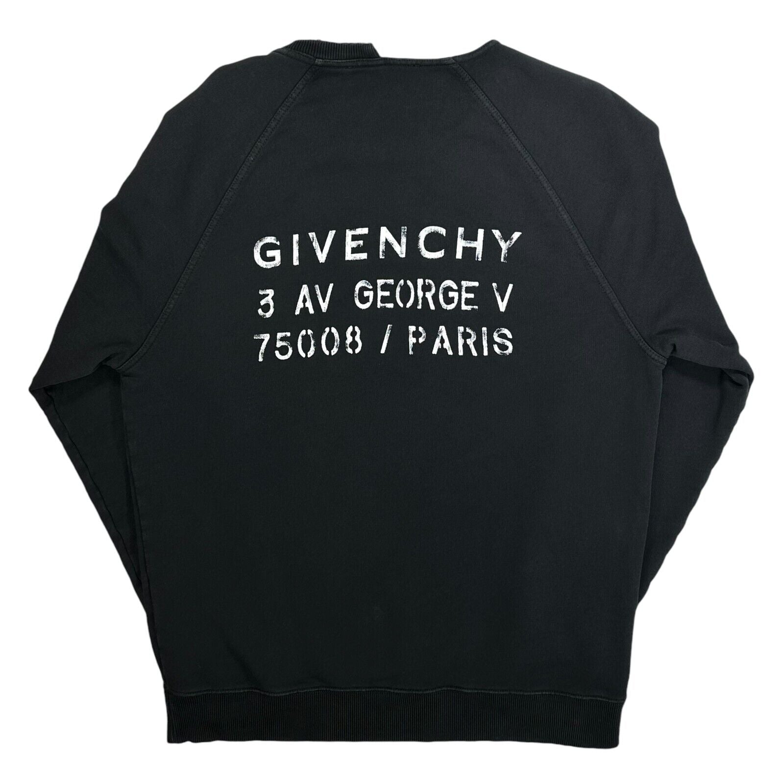 Givenchy Size M Sweatshirt Black Split Neck Distressed Address Back Logo Crew