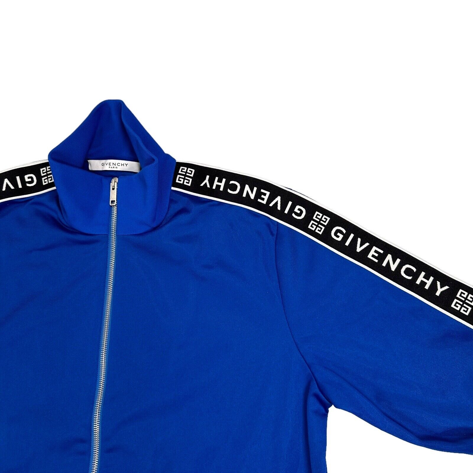 Givenchy Size S Track Jacket Blue Taped Sleeve Logo GG Zip Up Embroidered