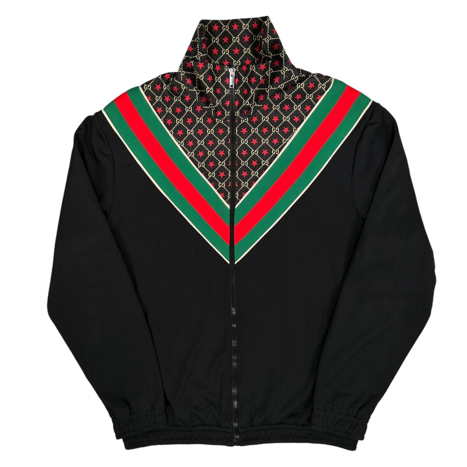 Gucci Size S Black Oversized Track Jacket Zip Up Fully Taped GG All Over Logo