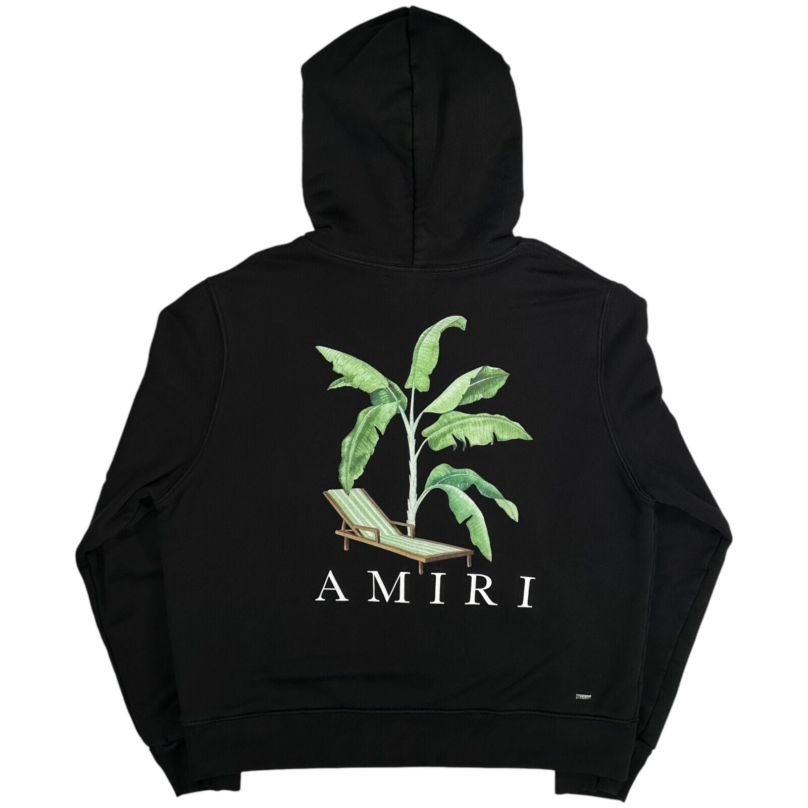 Amiri Size L Sweatshirt Black Oversized Deck Chair/Palm Tree Logo Pocket Hoodie