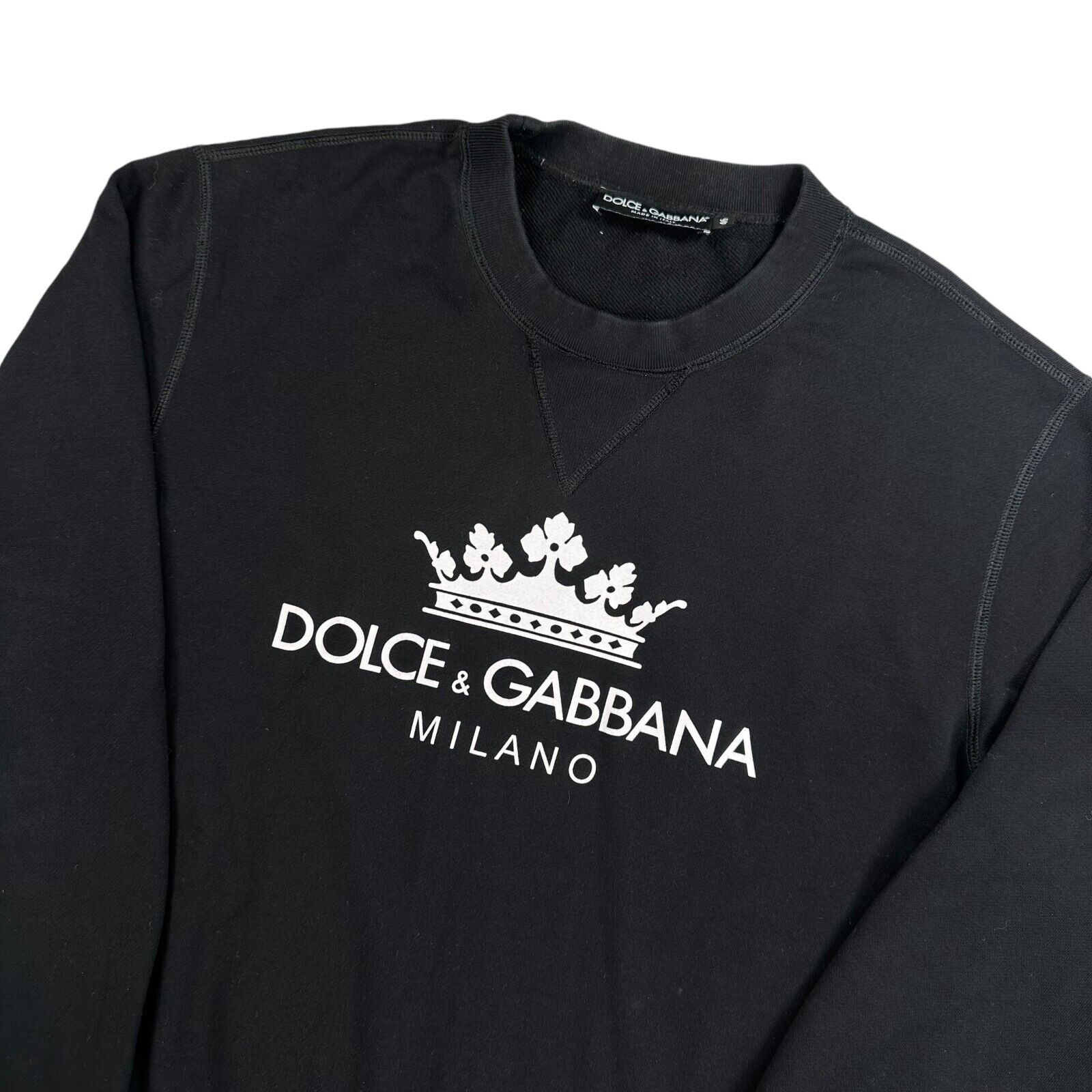 Dolce & Gabbana Size S Black Sweatshirt Graphic Print Crown Milano Logo Crewneck