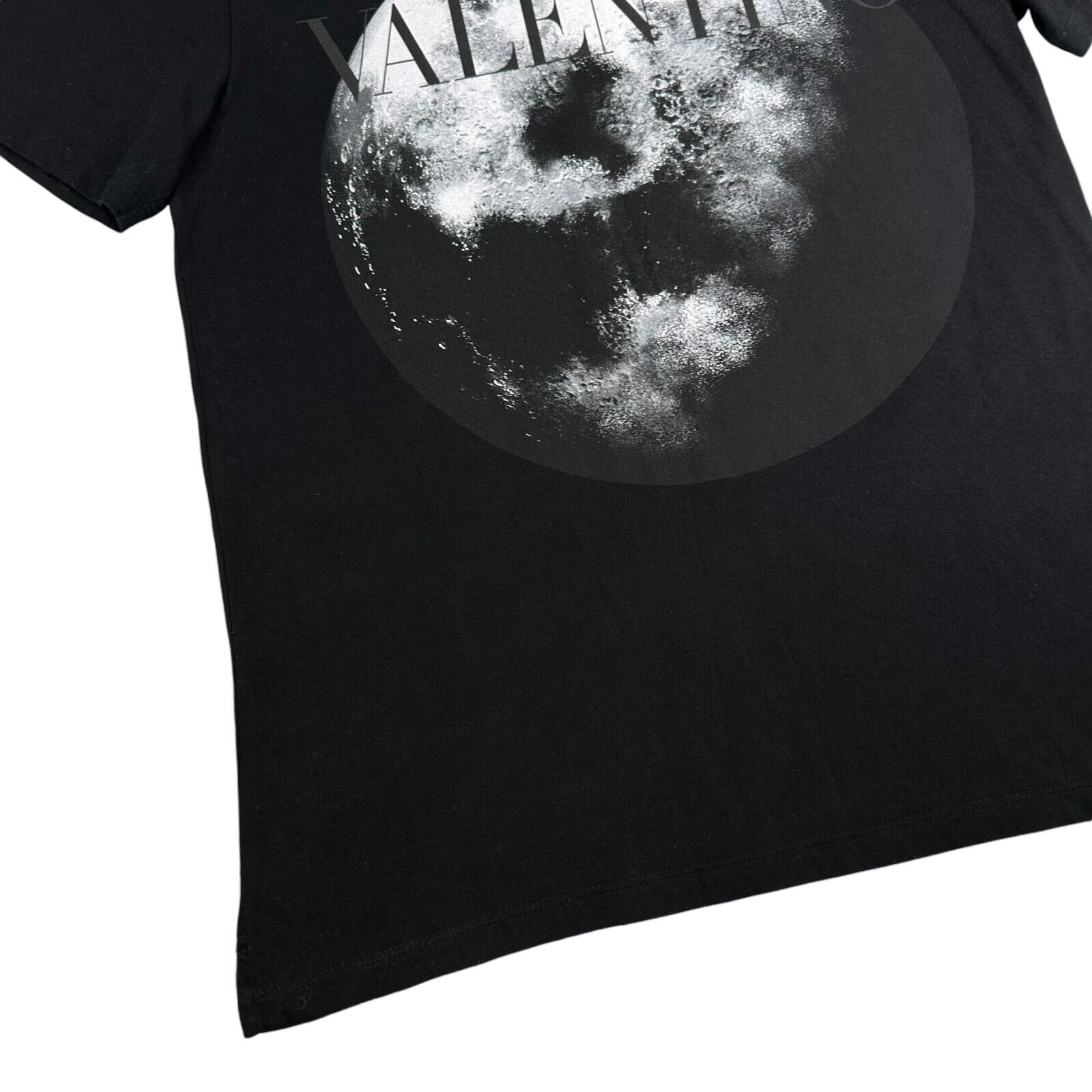 Valentino Size M T-Shirt Black Moon Chest Logo Graphic Print Crew Cotton Tee