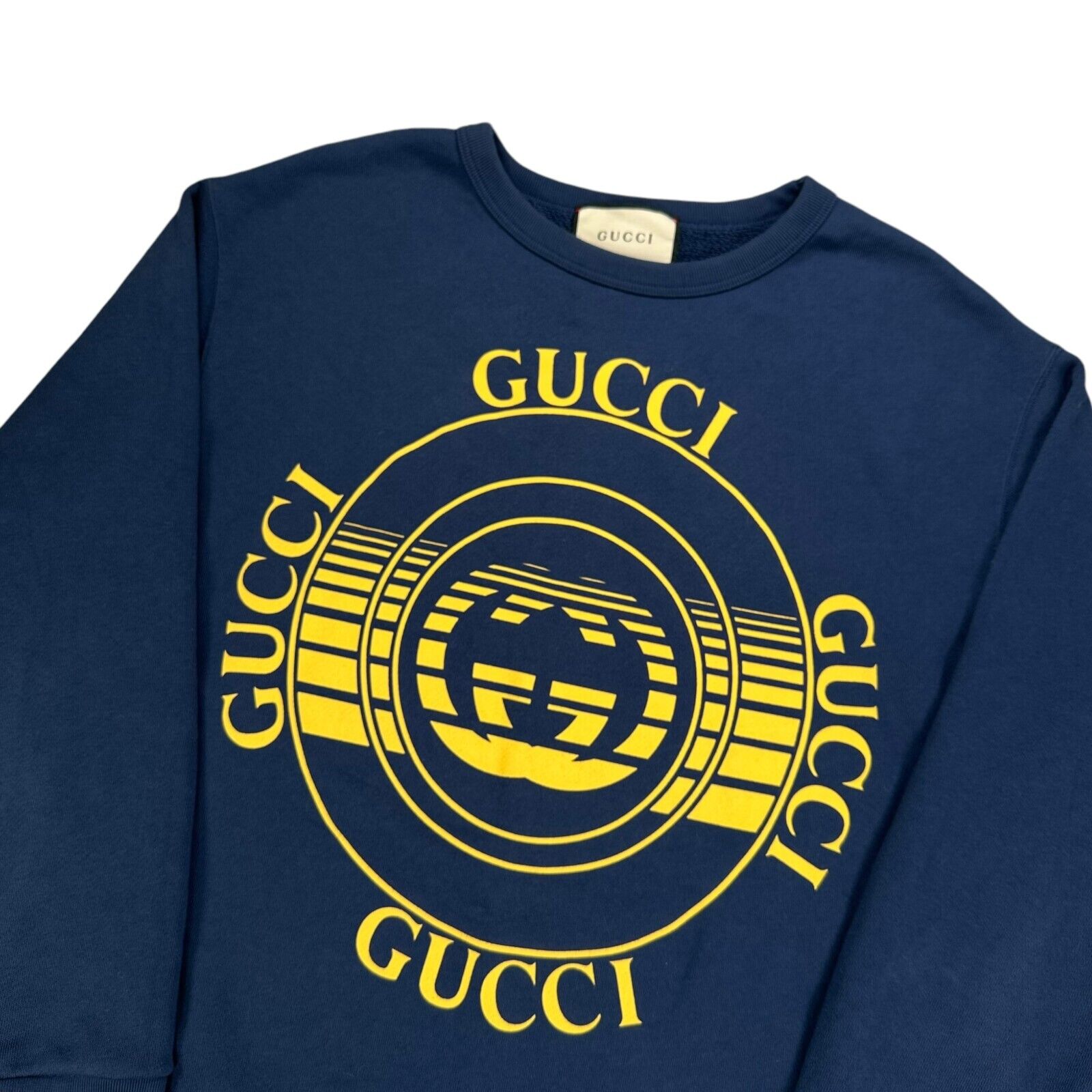 Gucci Size M Sweatshirt Deep Blue Record Disk Logo Graphic GG Logo Crewneck