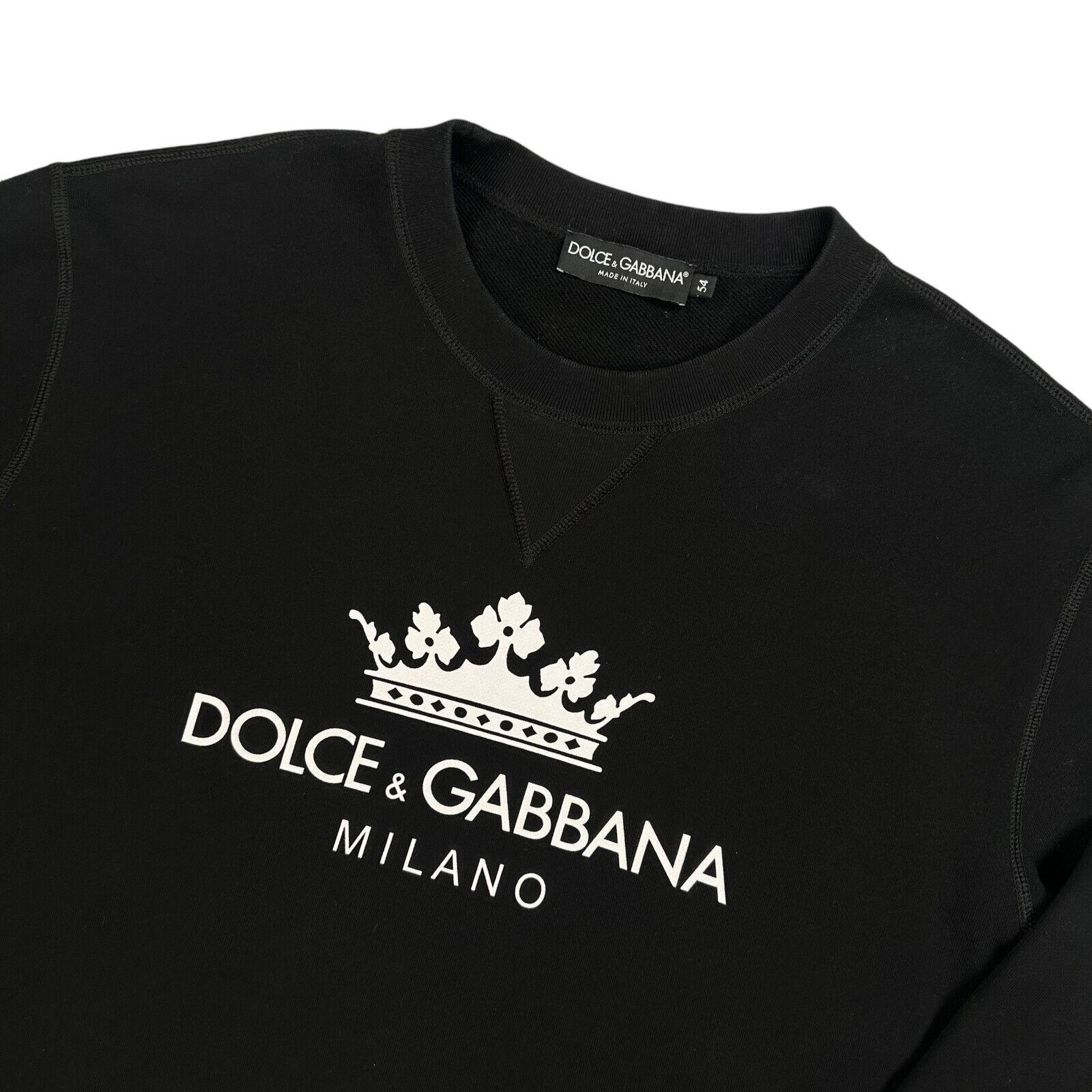 Dolce & Gabbana Size XXL Black Sweatshirt Milano Logo Crown Print Crewneck IT54