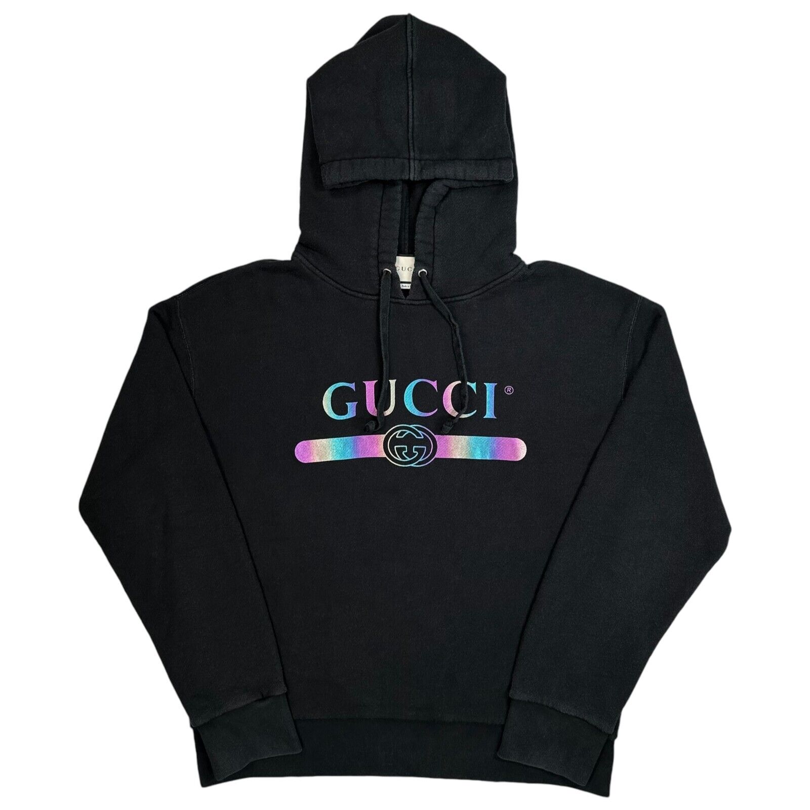 Gucci Size L Sweatshirt Black Rainbow Logo Interlocking GG Graphic Print