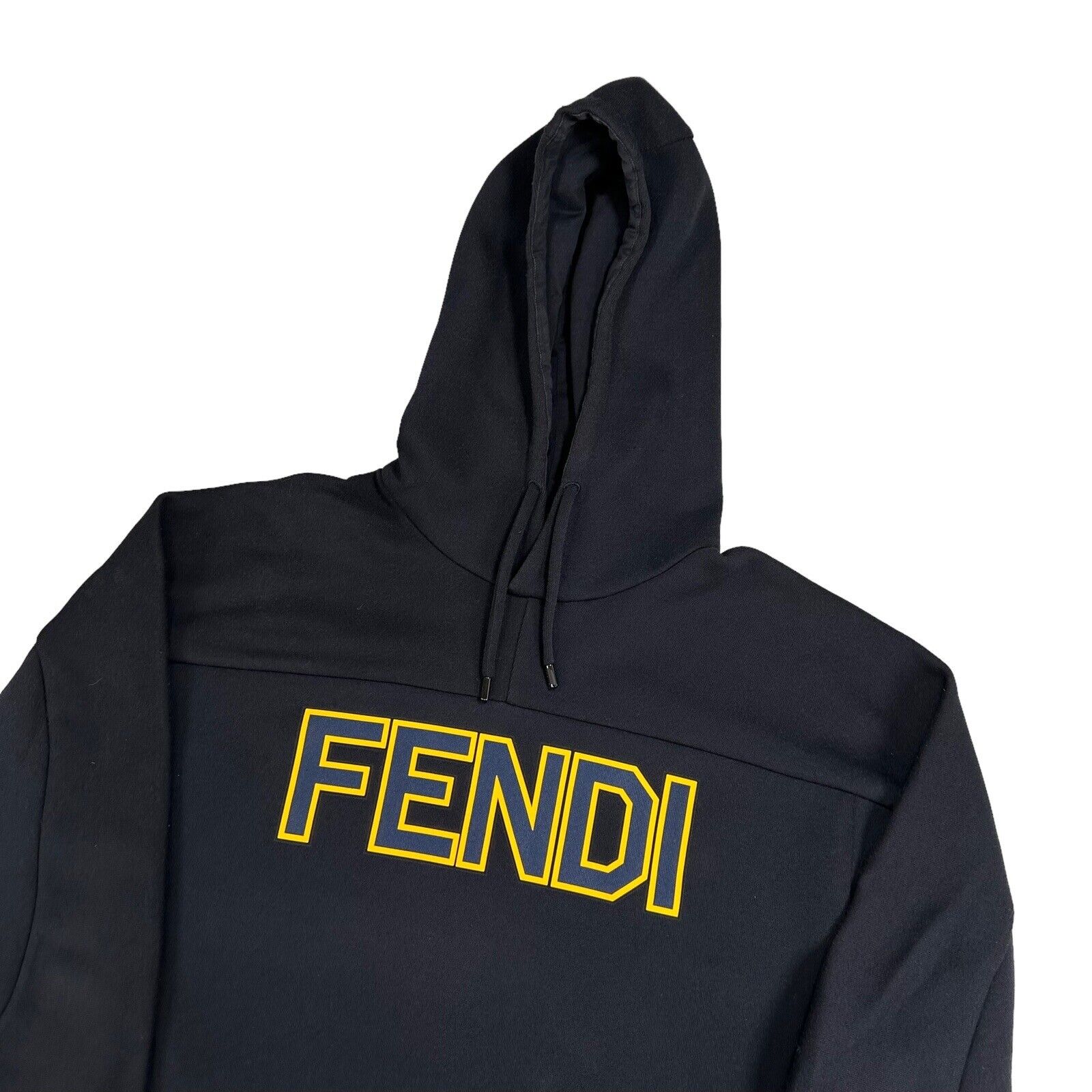 Fendi Size M Sweatshirt Navy Chest Graphic Logo Drawstring Hoodie Pullover