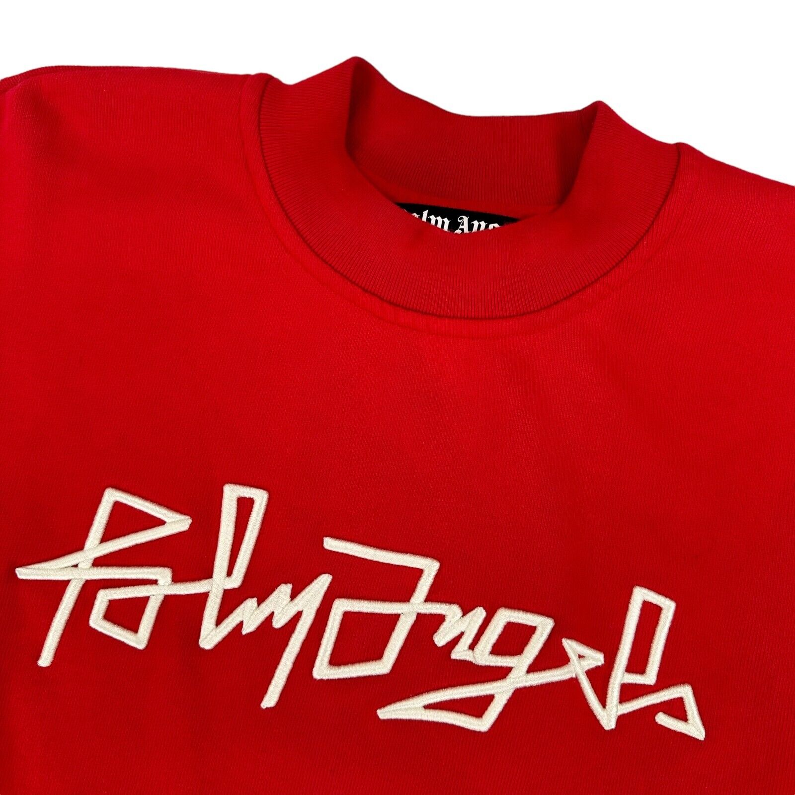 Palm Angels Size S Sweatshirt Red Embroidered Caligraphy Chest Logo Heavyweight