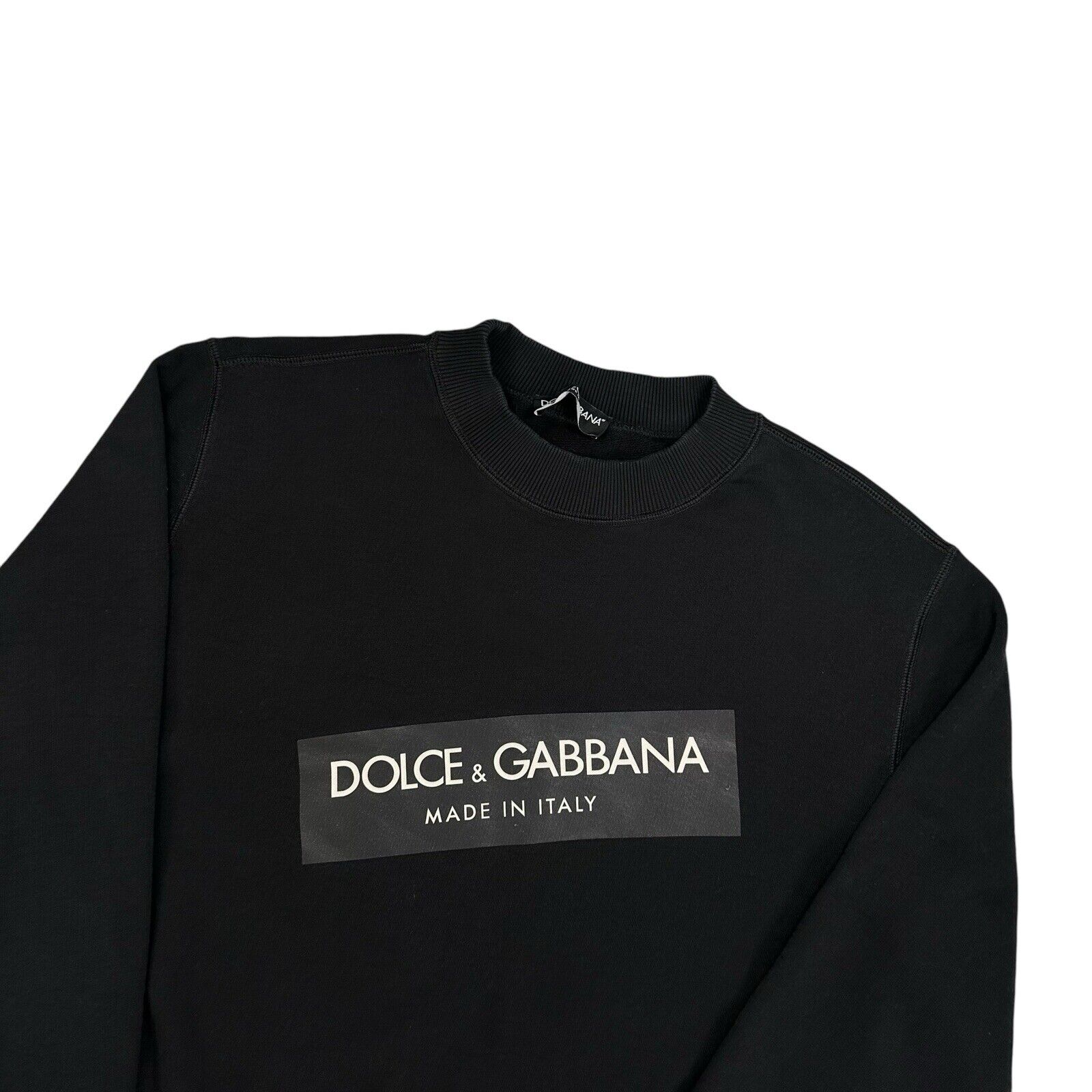 Dolce & Gabbana Size L Sweatshirt Black on Black Tape Chest Logo Pullover Crew