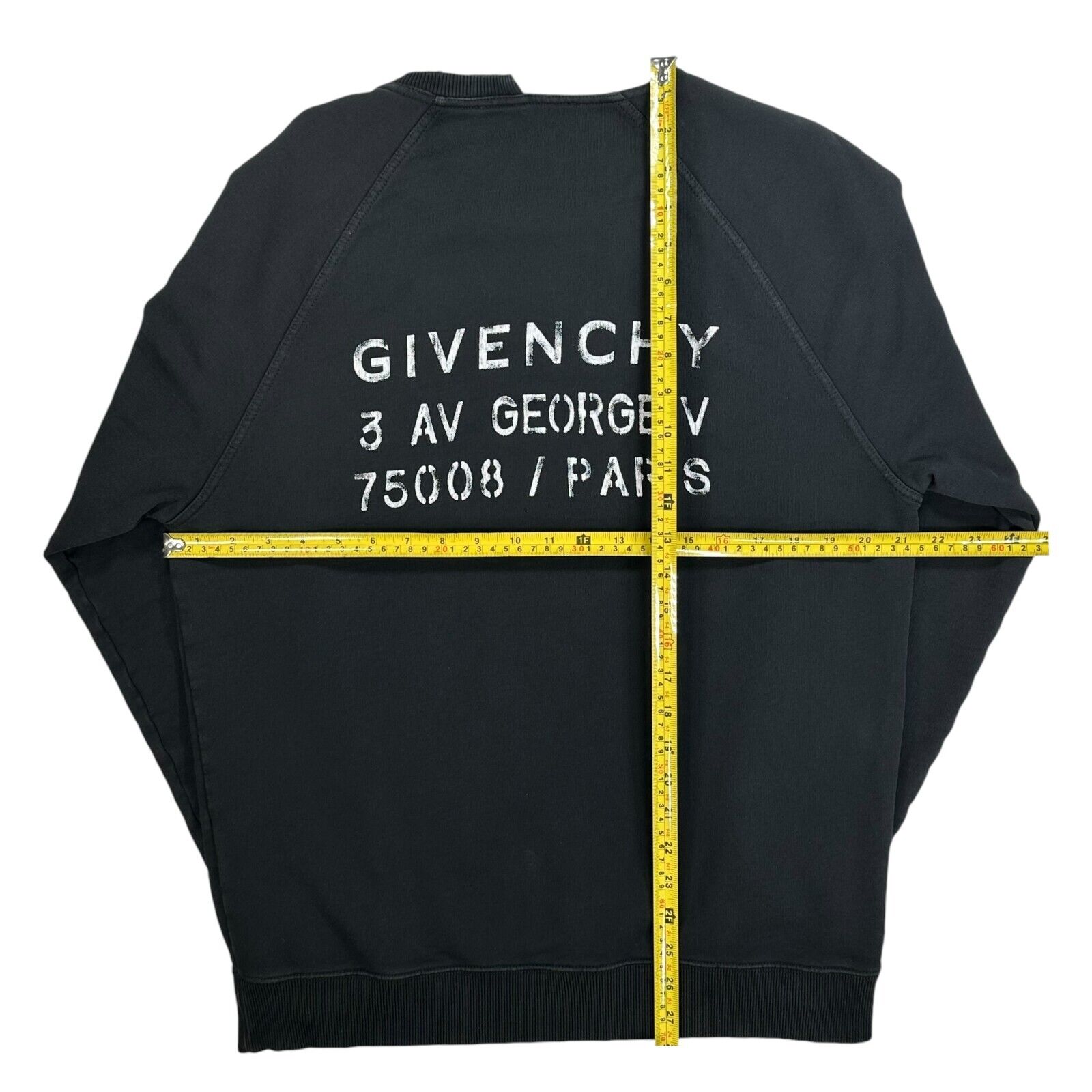 Givenchy Size M Sweatshirt Black Split Neck Distressed Address Back Logo Crew