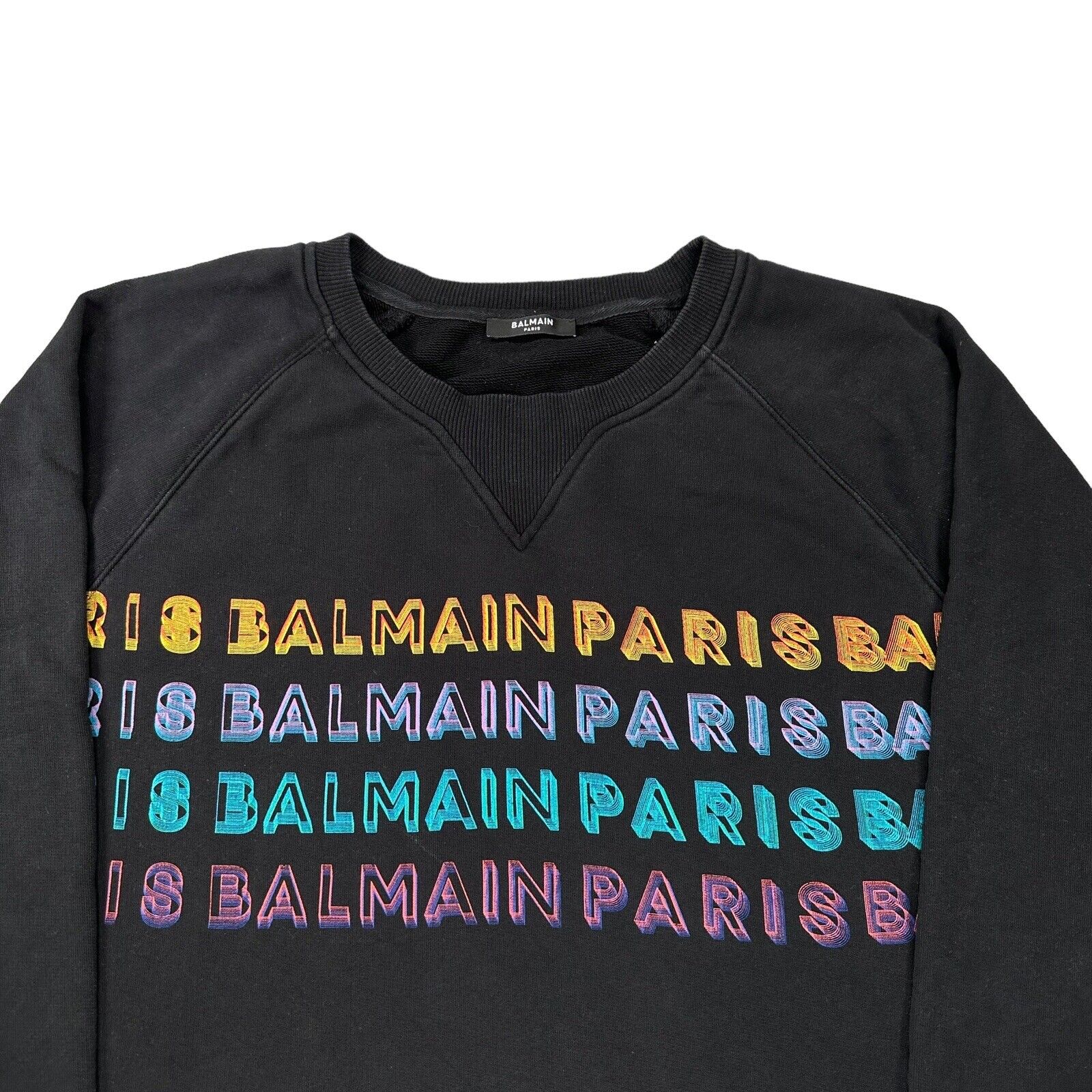 Balmain Sweatshirt Black Multicoloured Repeat Logo Size XL Crewneck