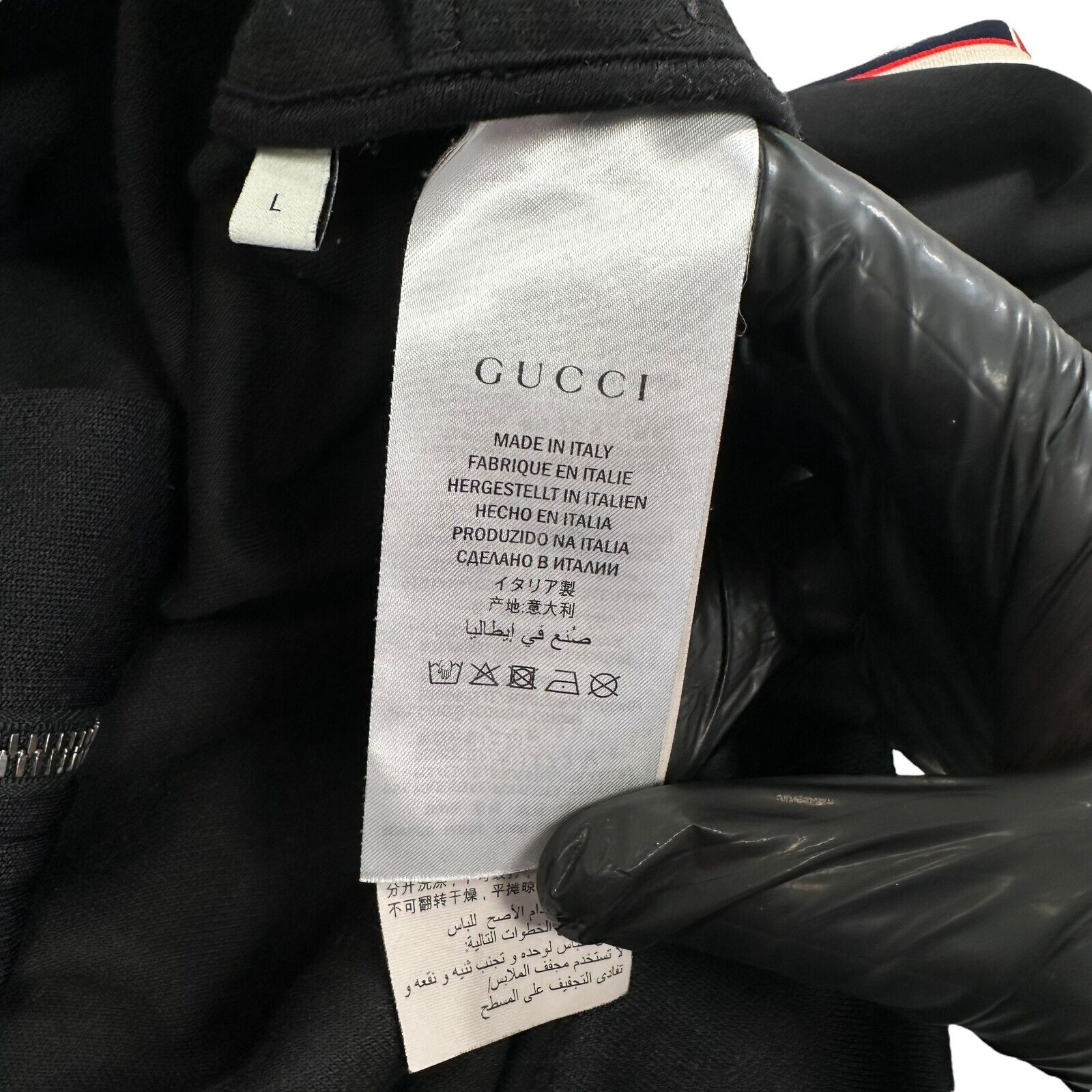 Gucci Size L Black Track Jacket Sleeve Logo Embroidered Zip Up Taped Windbreaker