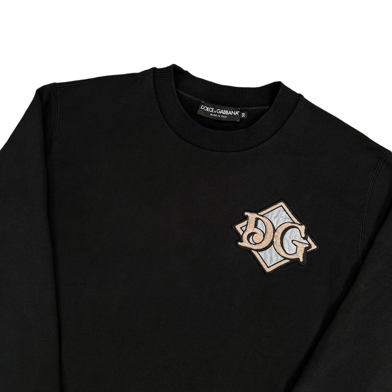 Dolce & Gabbana Size L Black Sweatshirt DG Embroidered Diamond Logo Crewneck