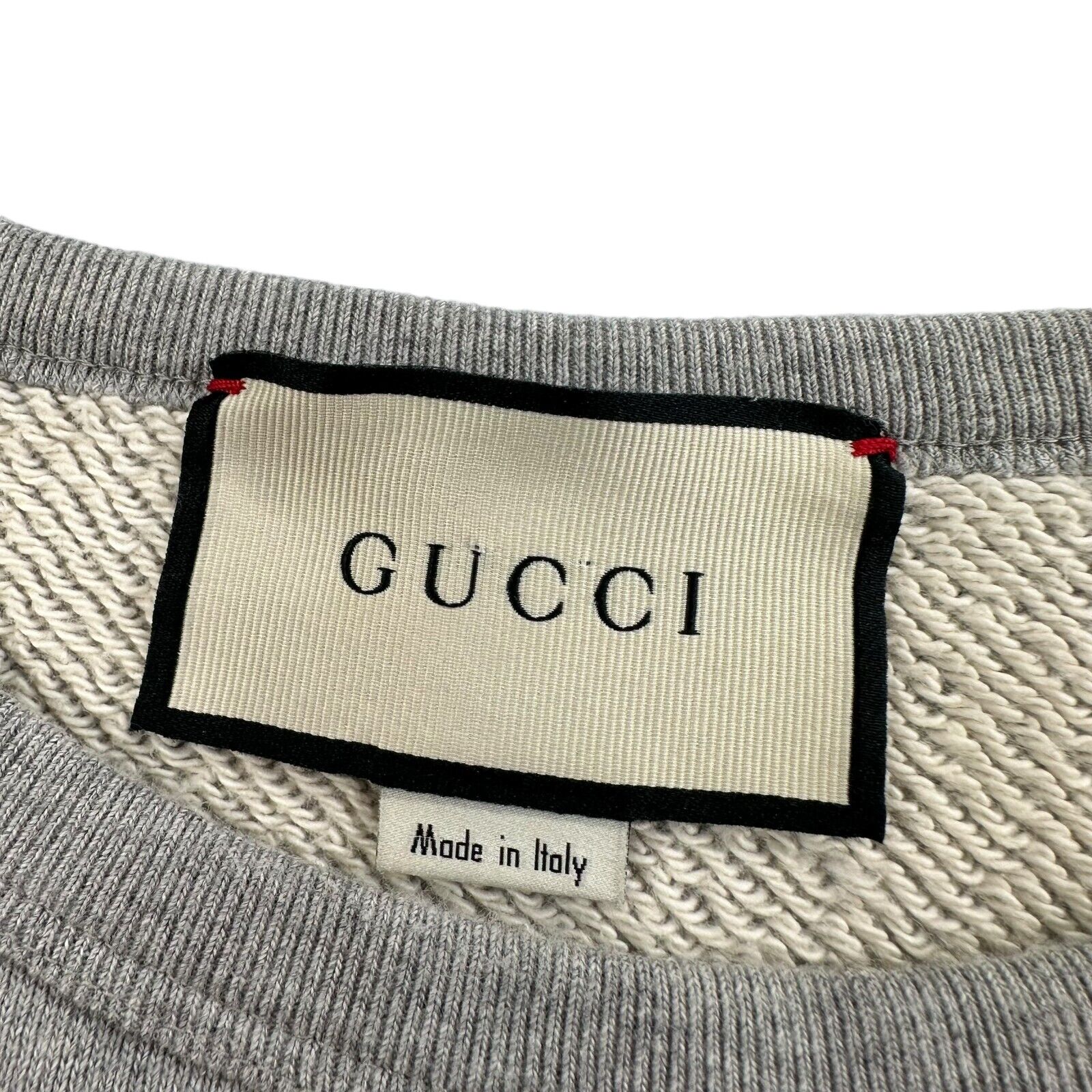 Gucci Size S Sweatshirt Grey Taped Sleeve Logo Graphic Subtle Crewneck