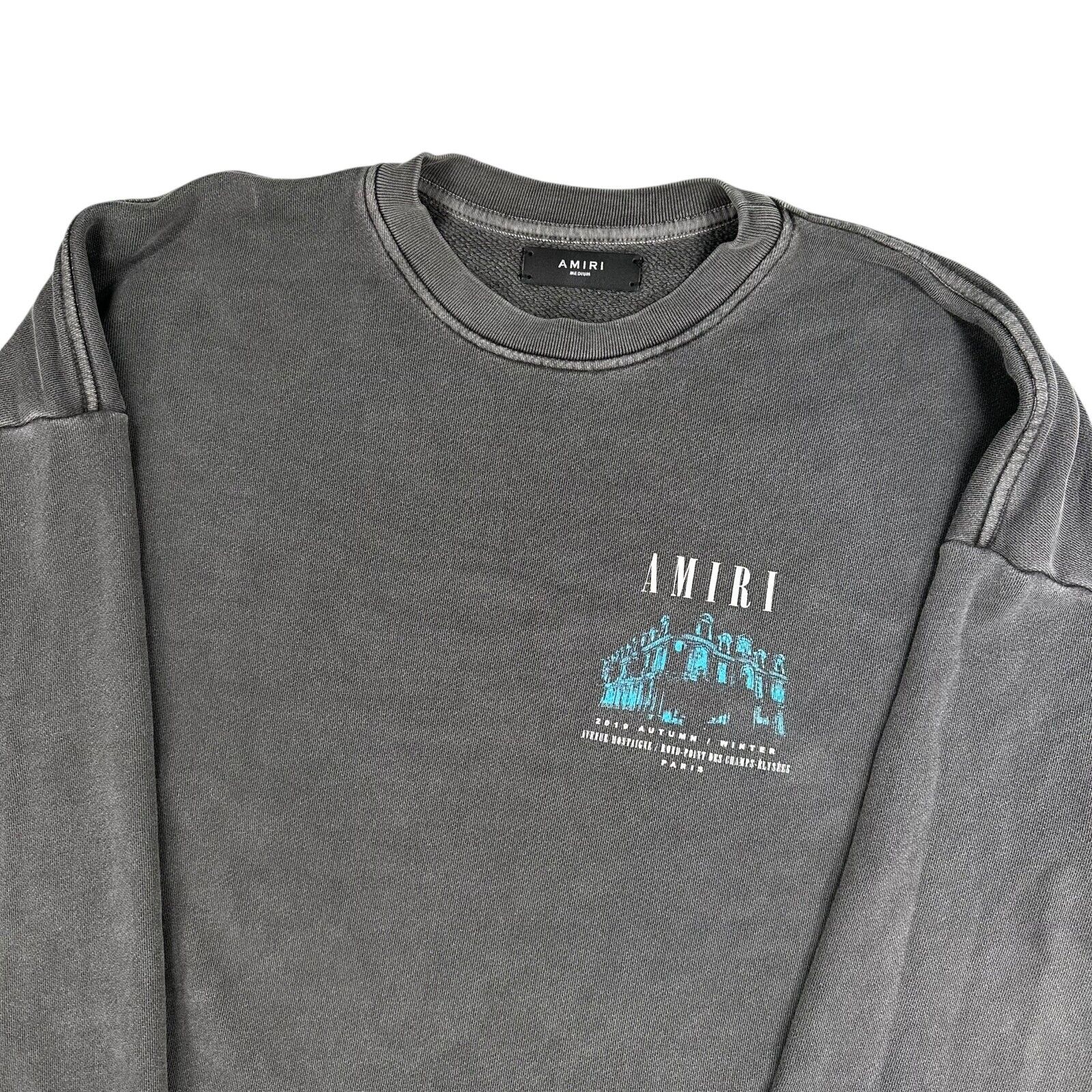 Amiri Size M Sweatshirt Dark Grey Washed Out Heavyweight Champs Elysees Logo