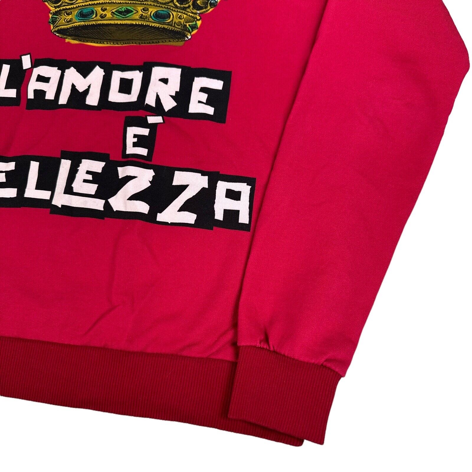 Dolce & Gabbana Size S Sweatshirt Red Crown L’Amore É Bellezza Logo Crewneck