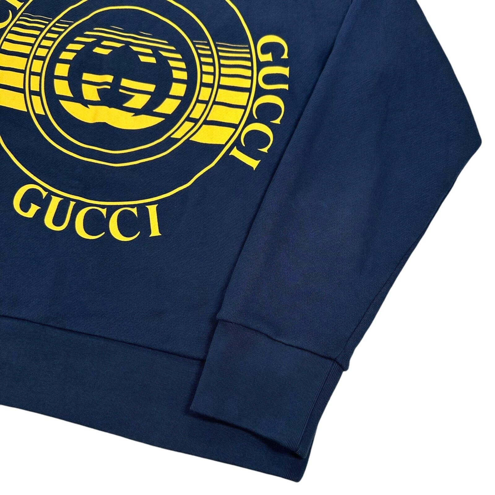 Gucci Size M Sweatshirt Deep Blue Record Disk Logo Graphic GG Logo Crewneck