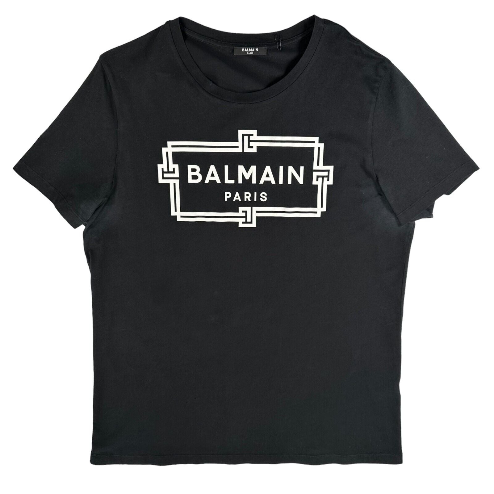 Balmain Size XXL Tee Shirt Black Greek Style Logo Print Crewneck Short Sleeve