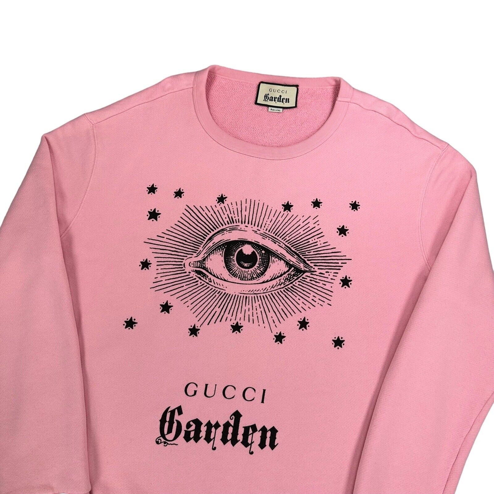 Gucci Size L Sweatshirt Pink Gucci Garden Eye Logo Stars Graphic Print Pullover