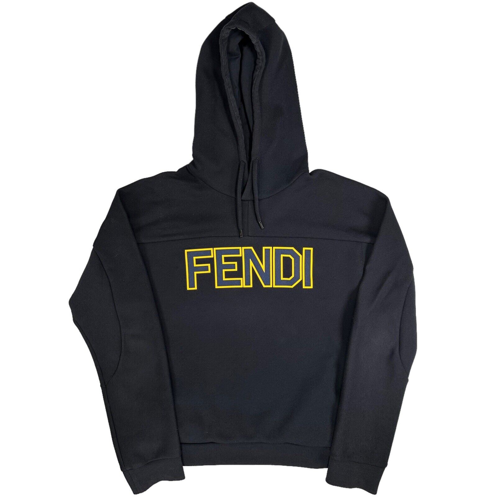 Fendi Size M Sweatshirt Navy Chest Graphic Logo Drawstring Hoodie Pullover