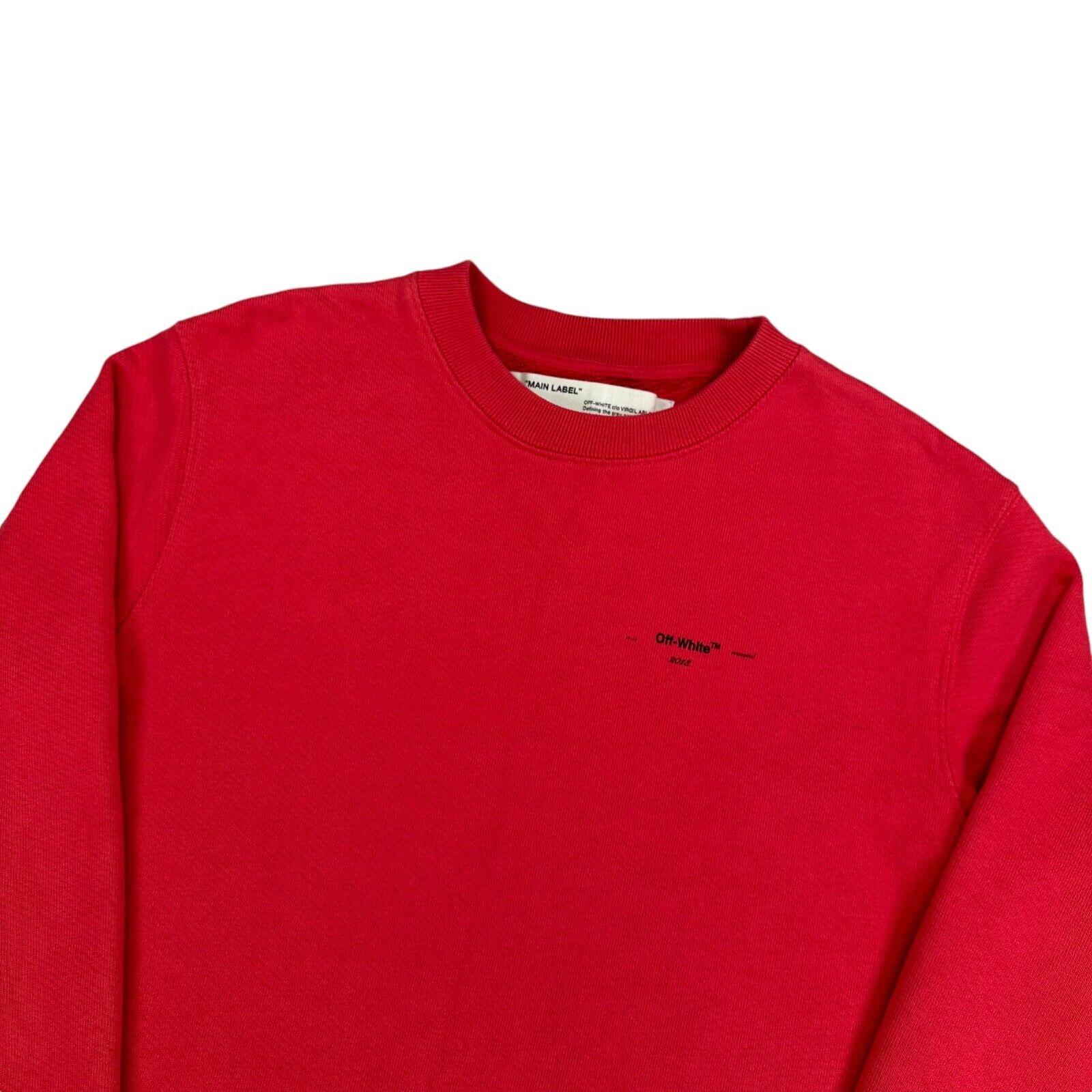 Off-White Size S Sweatshirt Red Subtle Graphic Print Small Logo Crewneck