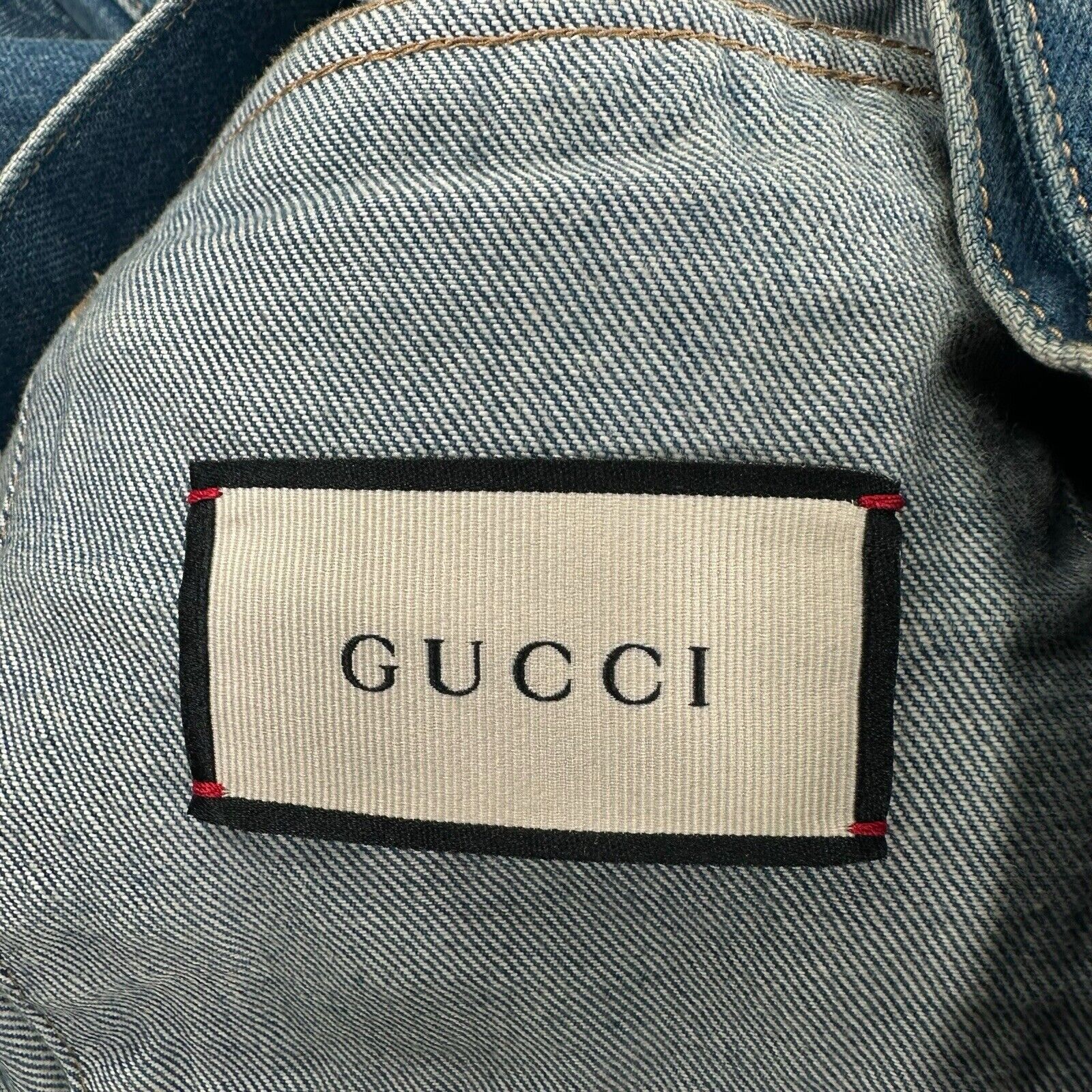 Gucci Size L Denim Jacket Blue Gucci Worldwide Flags Embroidered Logo Button Up