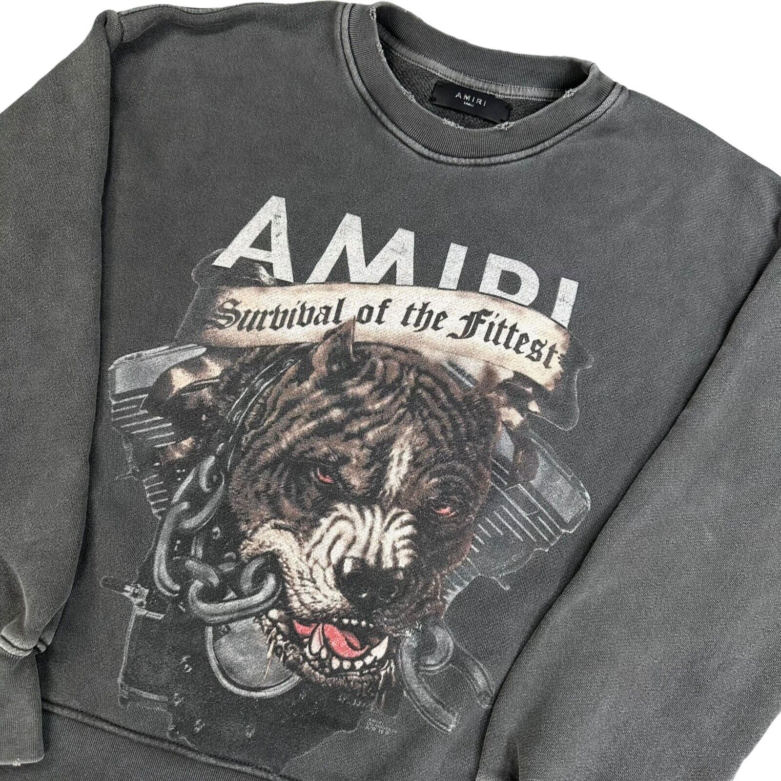 Amiri Size S Oversized Sweatshirt Black Pitbull Graphic Print Logo Distressed