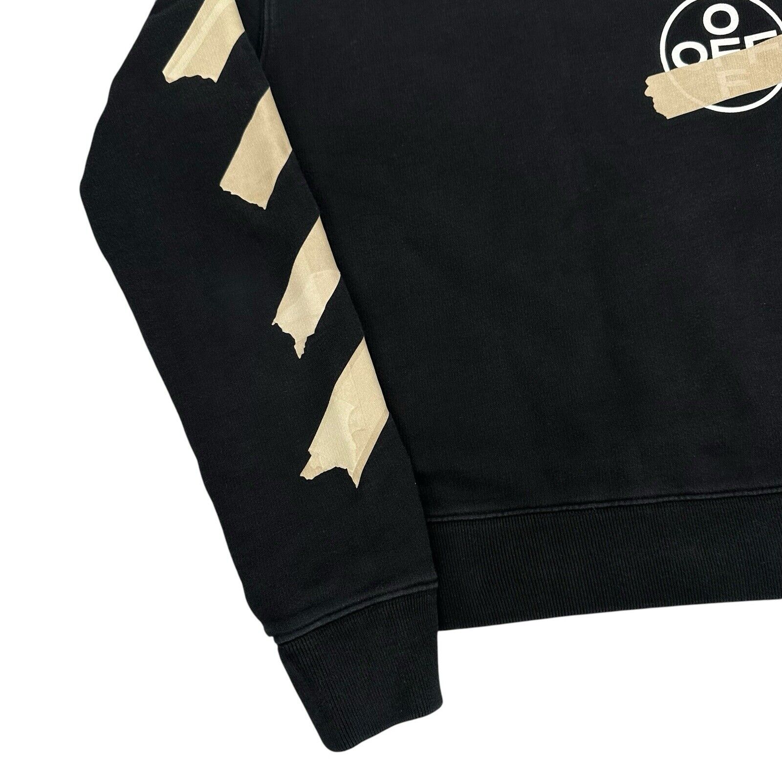 Off-White Size S Sweatshirt Black Gold Taped Sleeves Arrows Logo Heavyweight