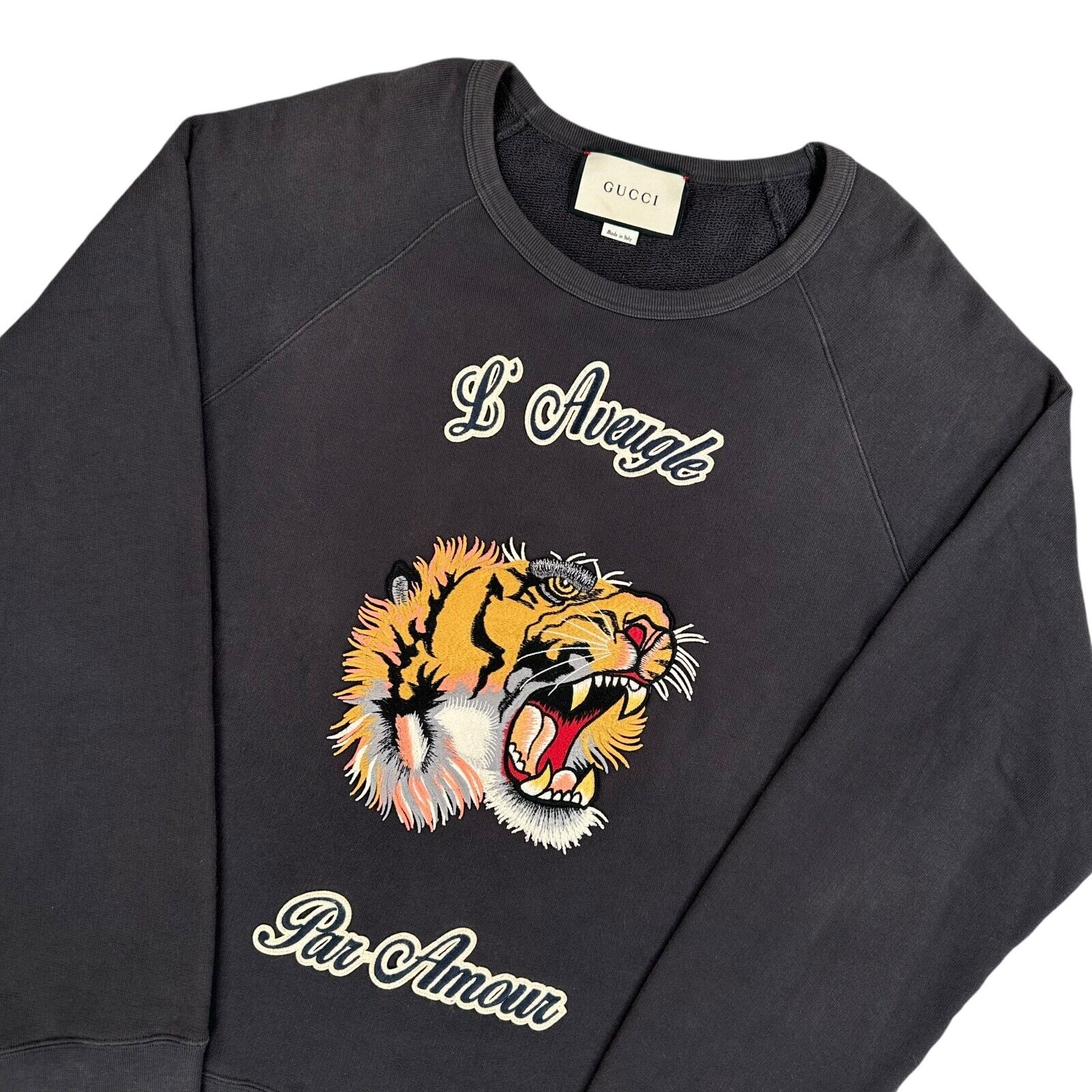 Gucci Size M Sweatshirt Black Tiger L'Aveugle Par Amour 3D Mane Logo Crewneck