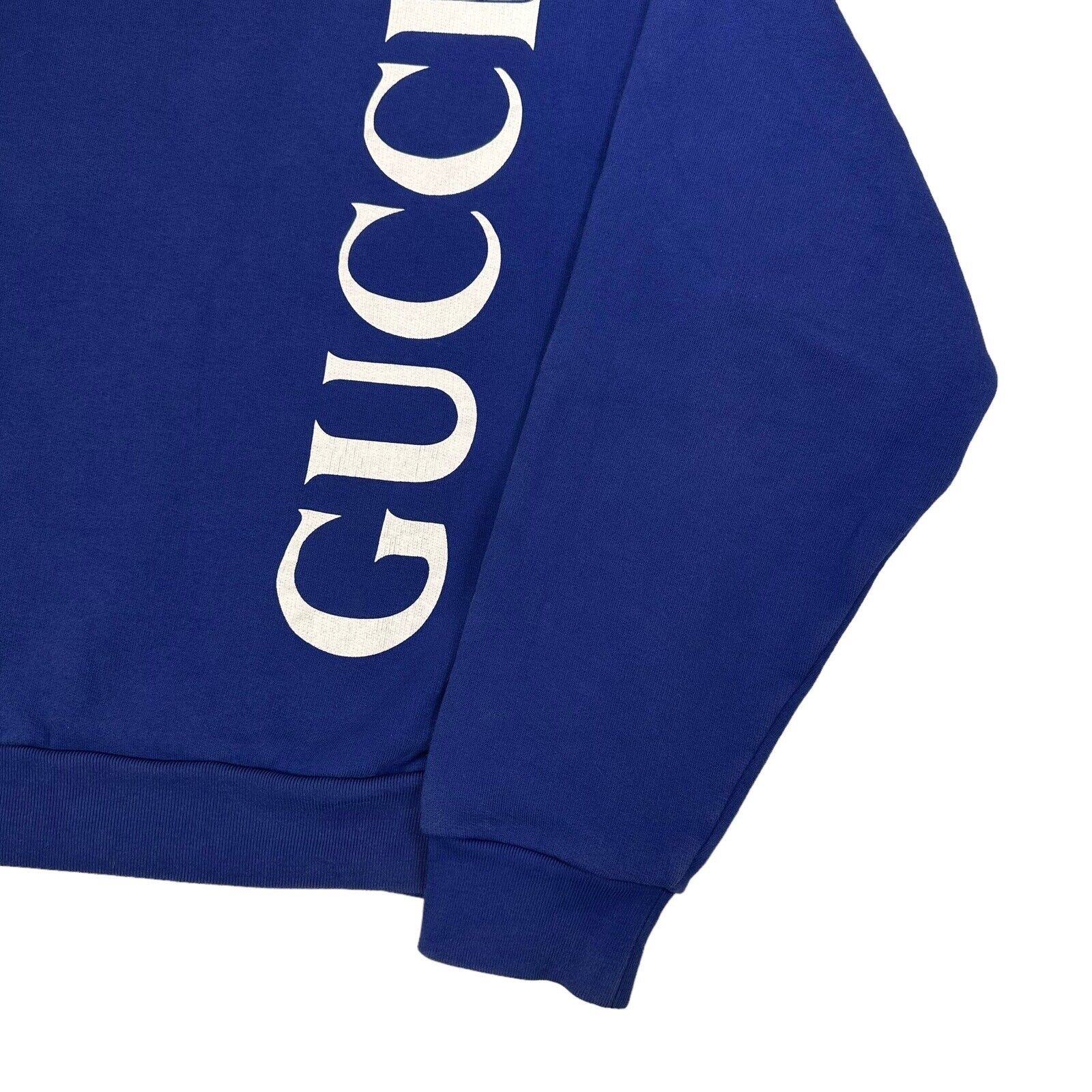 Gucci Size M Sweatshirt Deep Blue Vertical Logo Graphic Print Crewneck Pullover