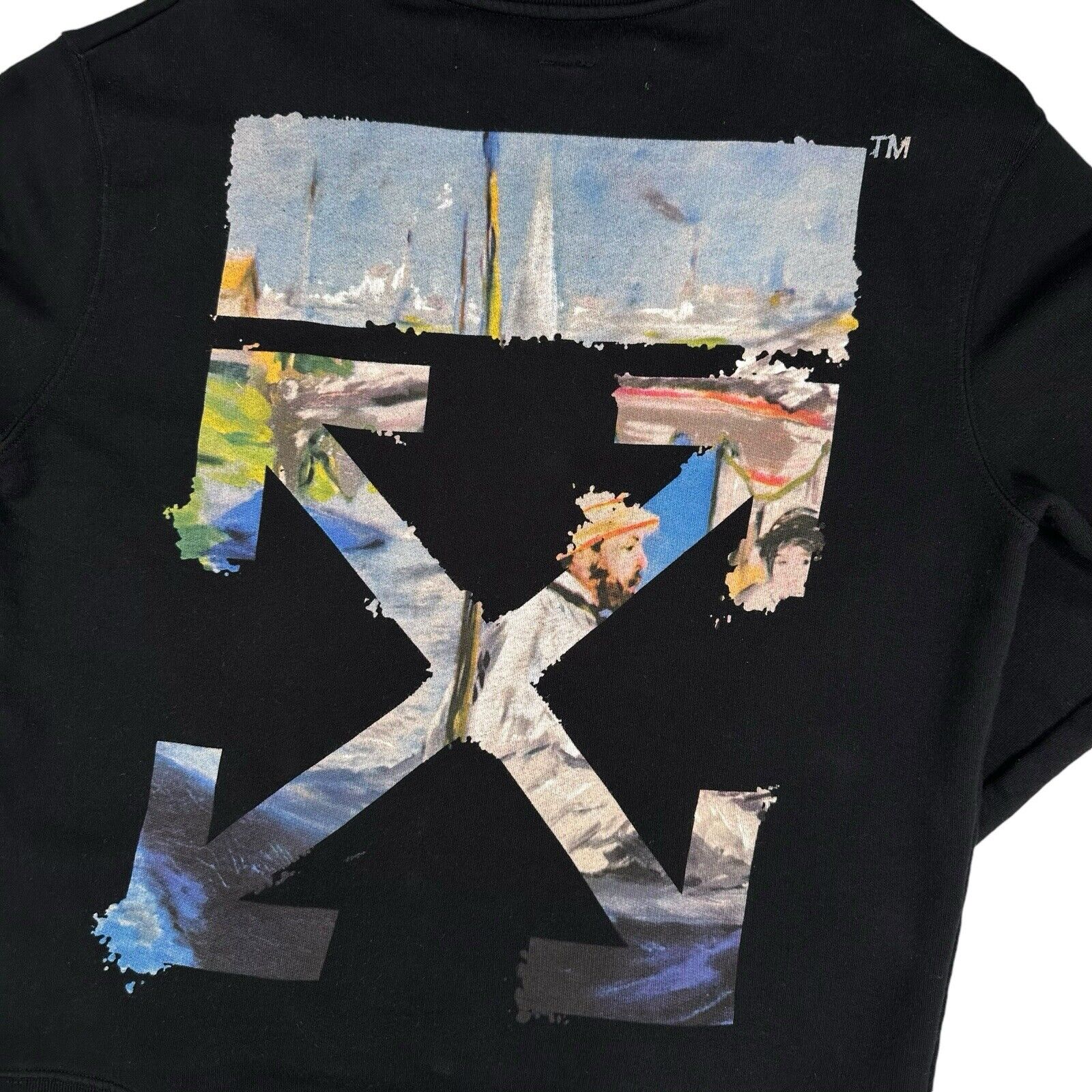 Off-White Size L Black Sweatshirt Venetian Painting Style Arrows Logo/Sleeve