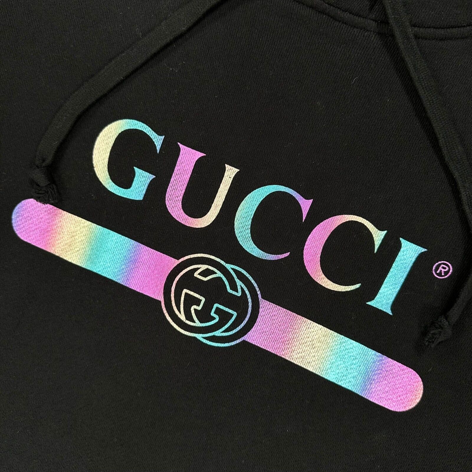 Gucci Size XL Sweatshirt Black Rainbow GG Belt Logo Graphic Print Relaxed Fit