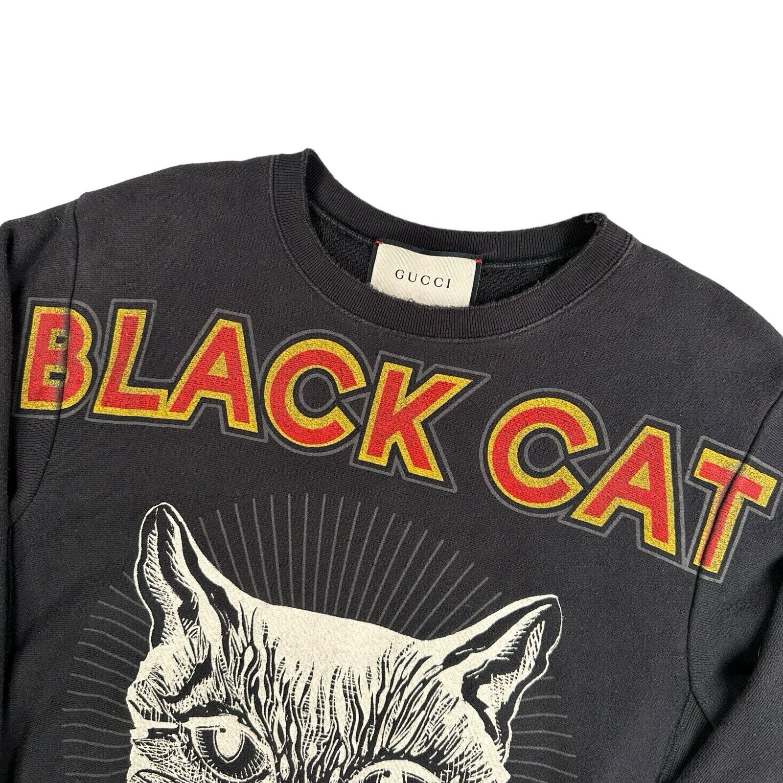 Gucci Size S Oversized Sweatshirt Black Cat Goldfish Poem Logo Jumper Crew