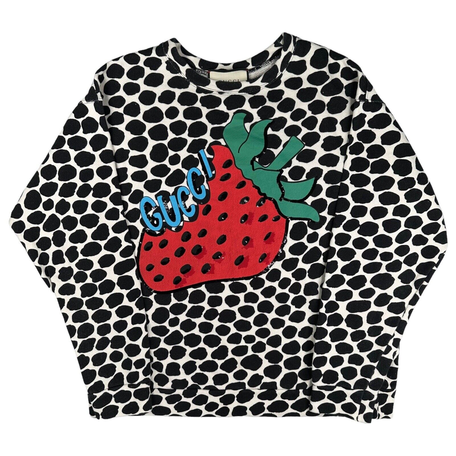 Gucci Size M Sweatshirt Oversized White/Black Polka dot Strawberry Sequin Logo