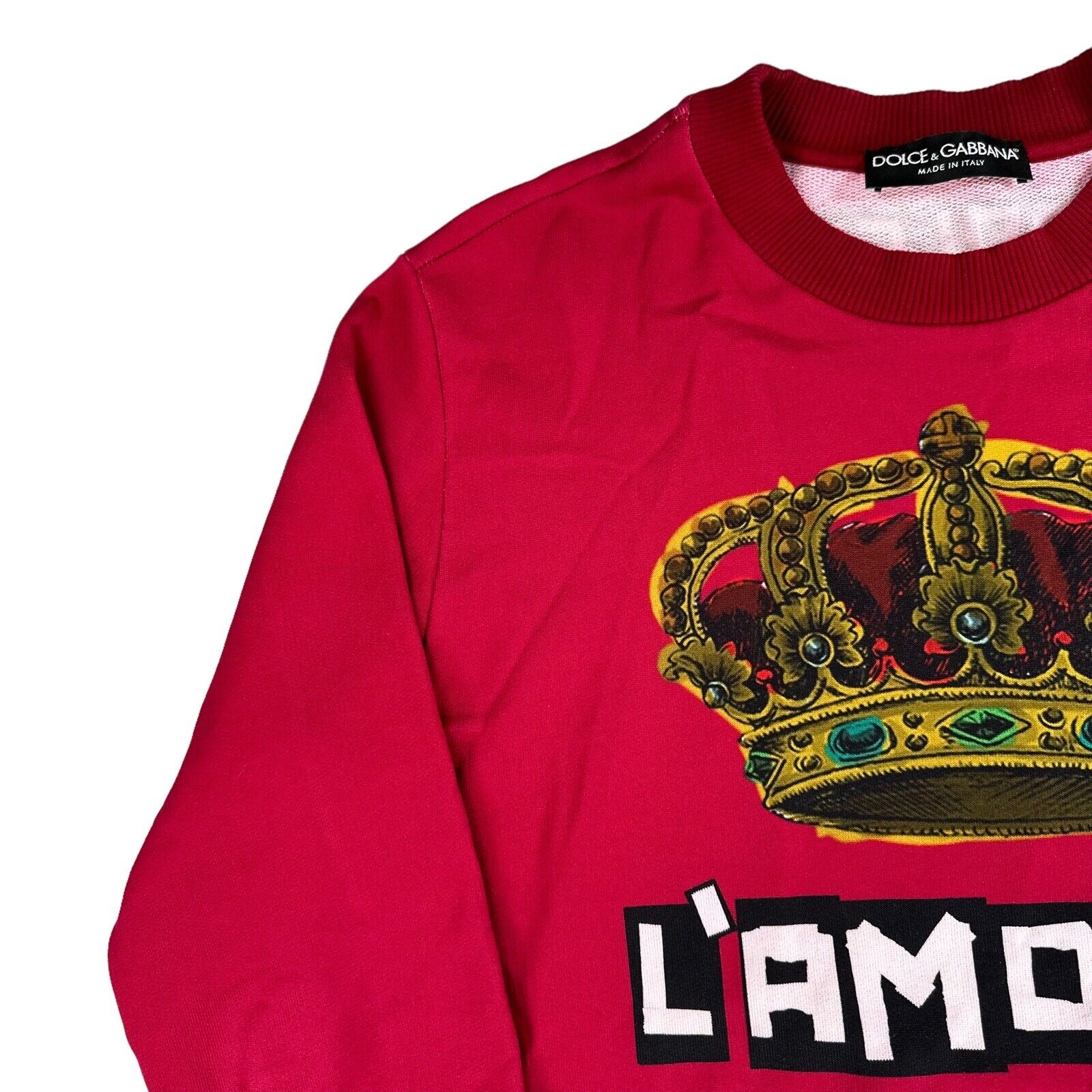 Dolce & Gabbana Size S Sweatshirt Red Crown L’Amore É Bellezza Logo Crewneck