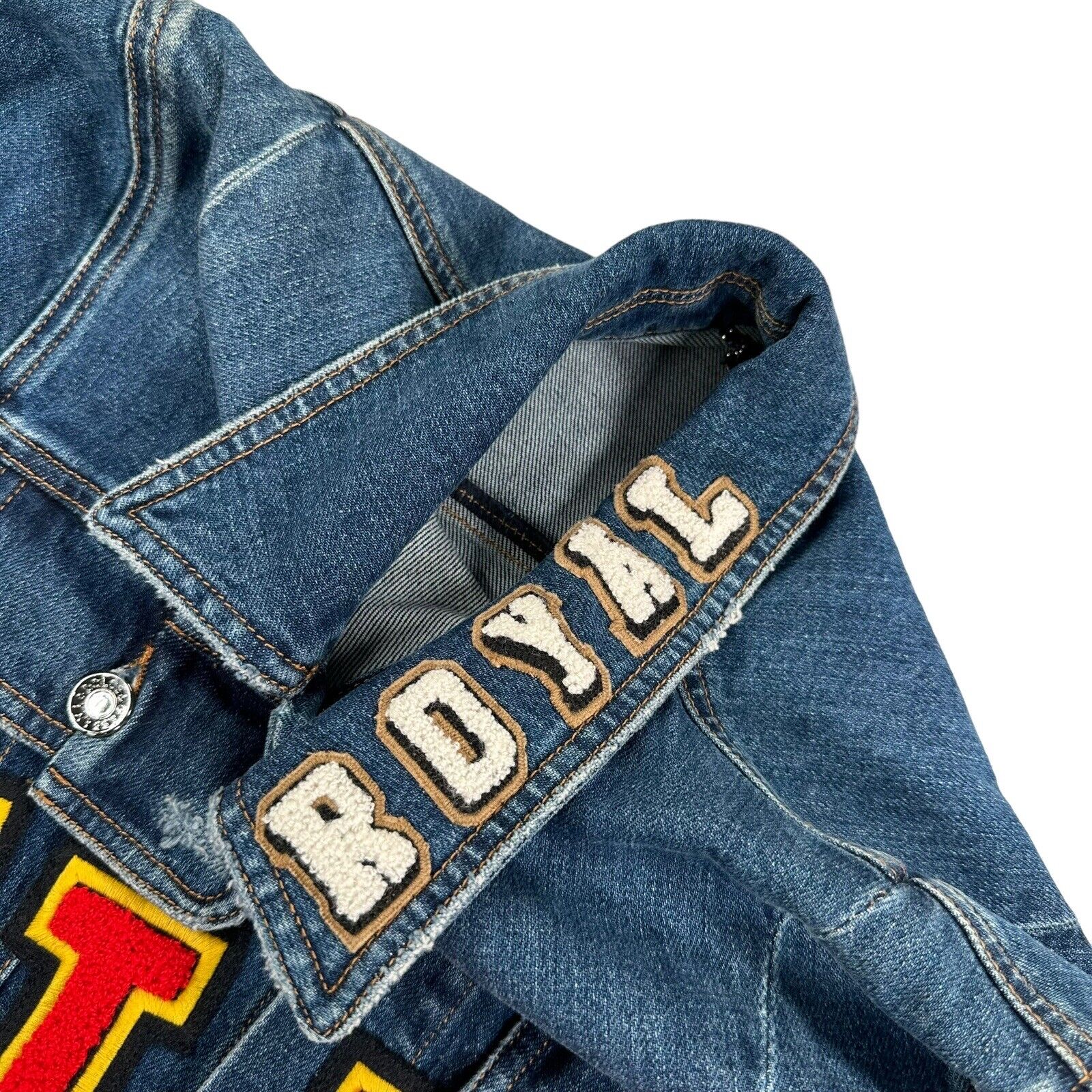 Dolce & Gabbana Size M Denim Jacket KING Reconstructed ROYALS Patch Logo Jacket