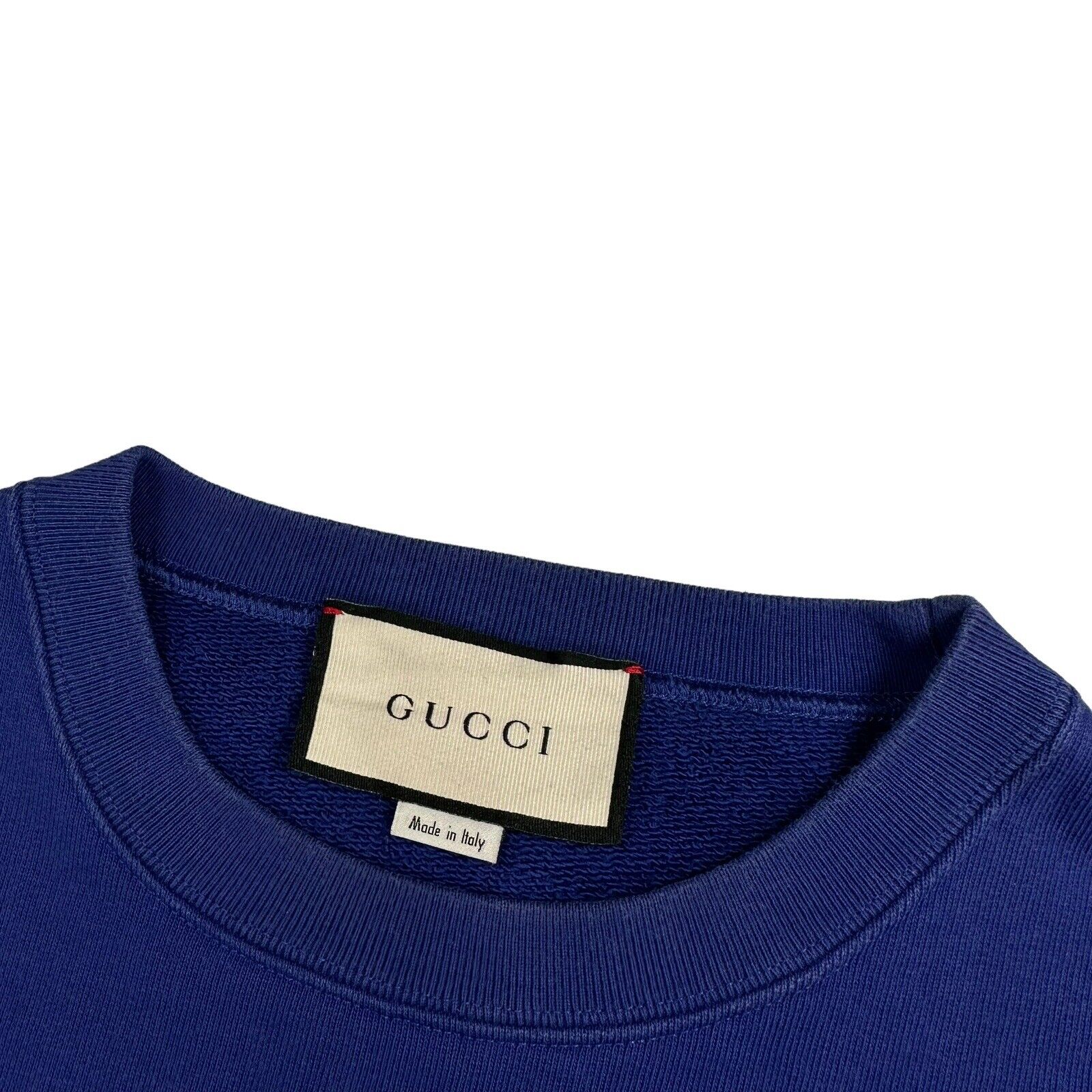 Gucci Size M Sweatshirt Deep Blue Vertical Logo Graphic Print Crewneck Pullover