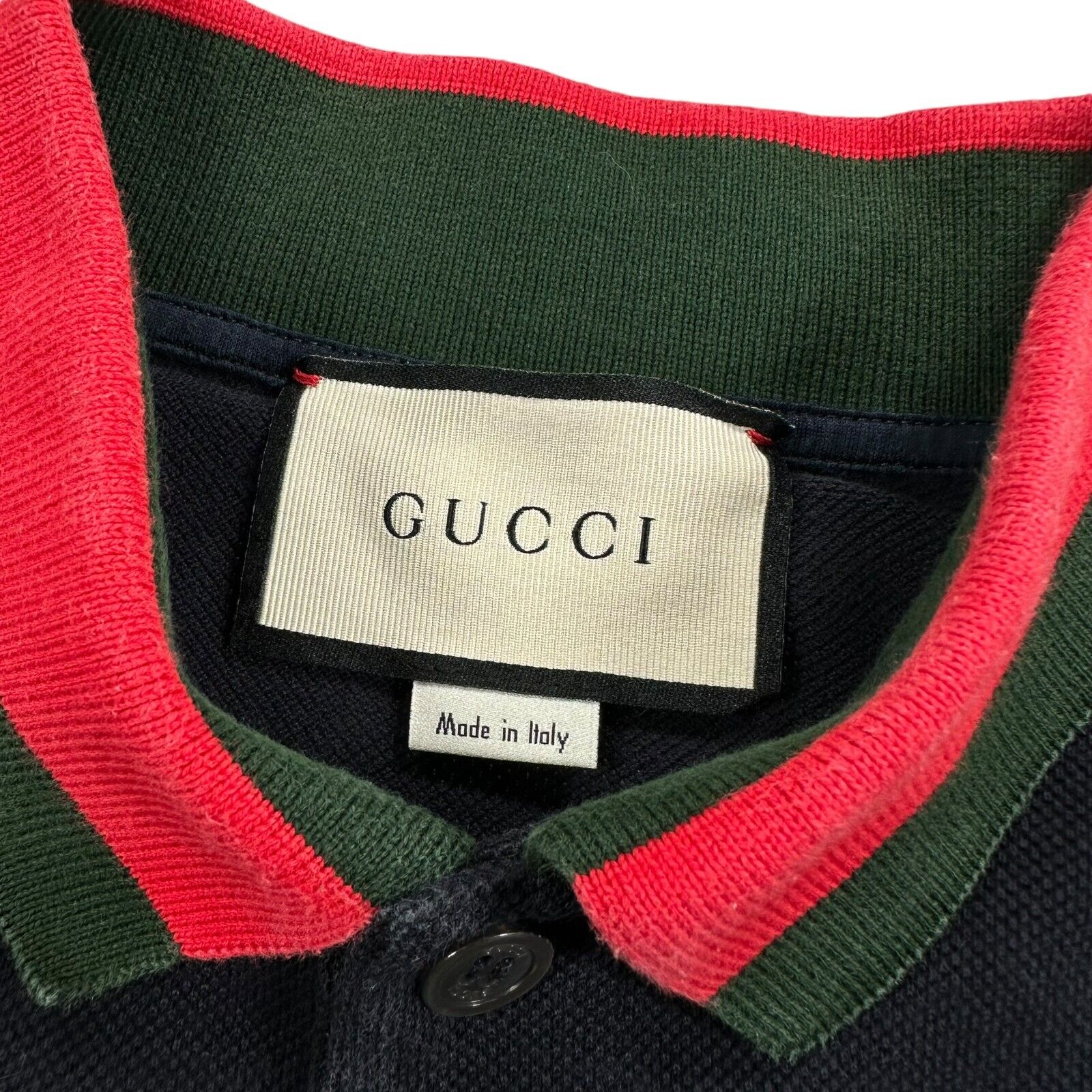 Gucci Size S Polo Shirt Navy Fully Embroidered Arrow/Heart Logo Taped Collar