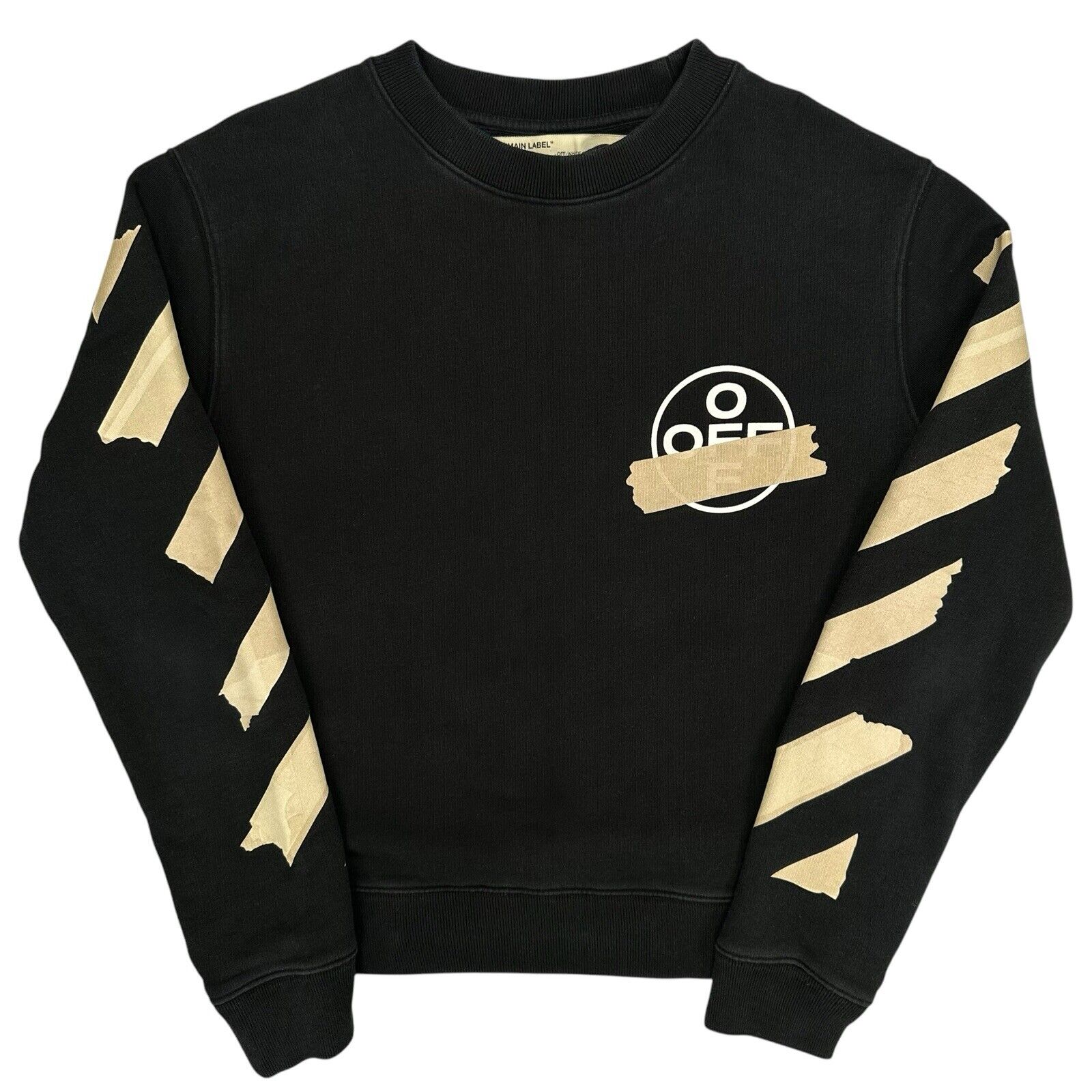 Off-White Size S Sweatshirt Black Gold Taped Sleeves Arrows Logo Heavyweight