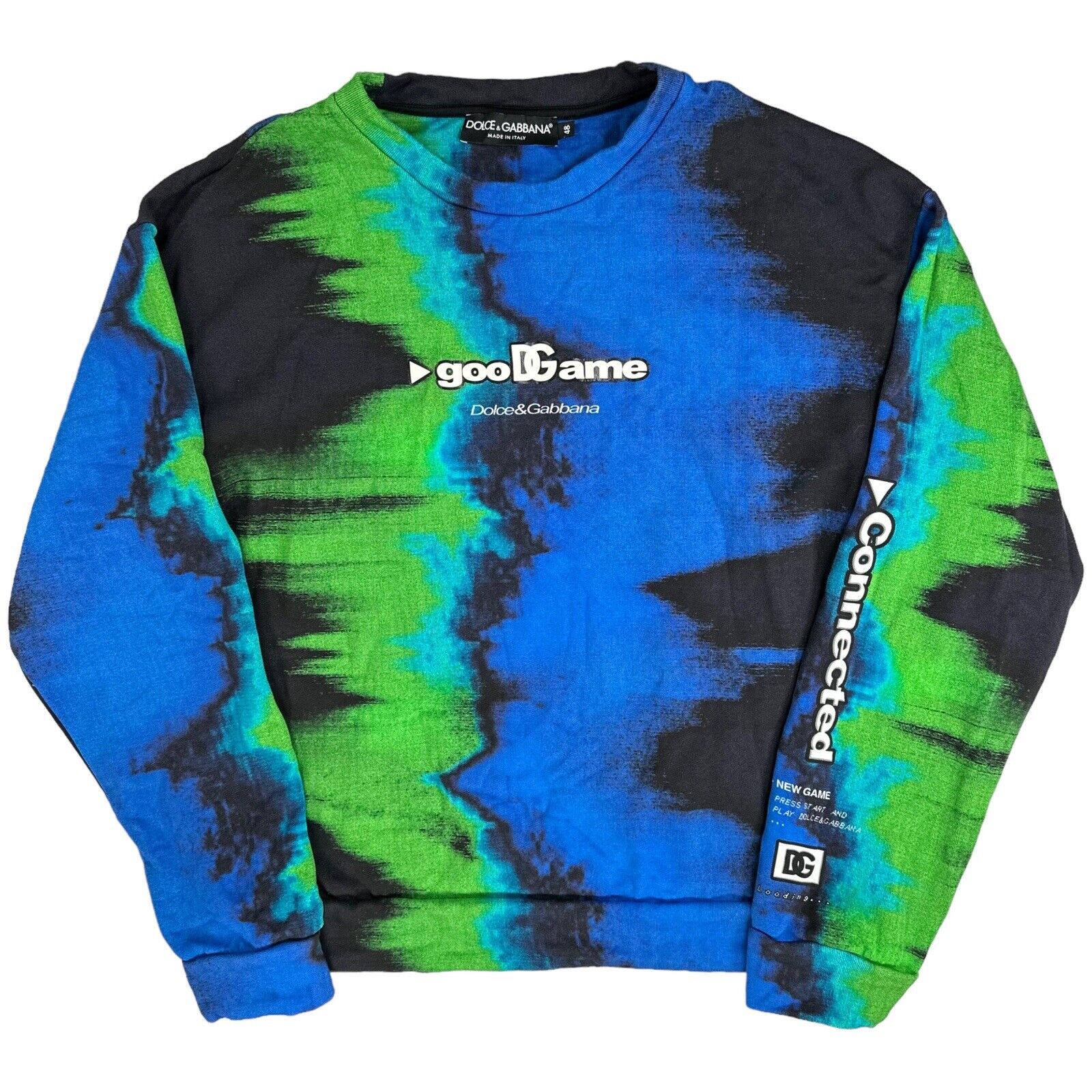 Dolce & Gabbana Size M Sweatshirt Blue Green Gaming Logo Glitch Graphic Crewneck