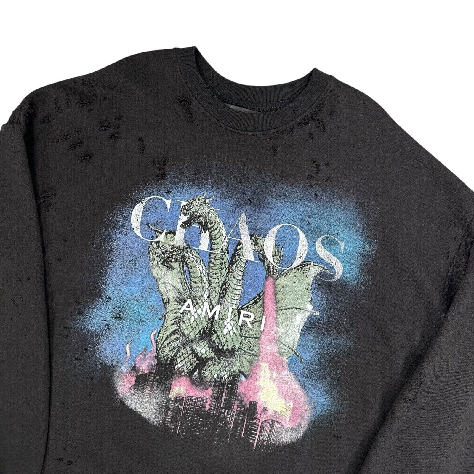 Amiri Size S Oversized Sweatshirt Black Distressed Chaos Hydra Logo Graphic