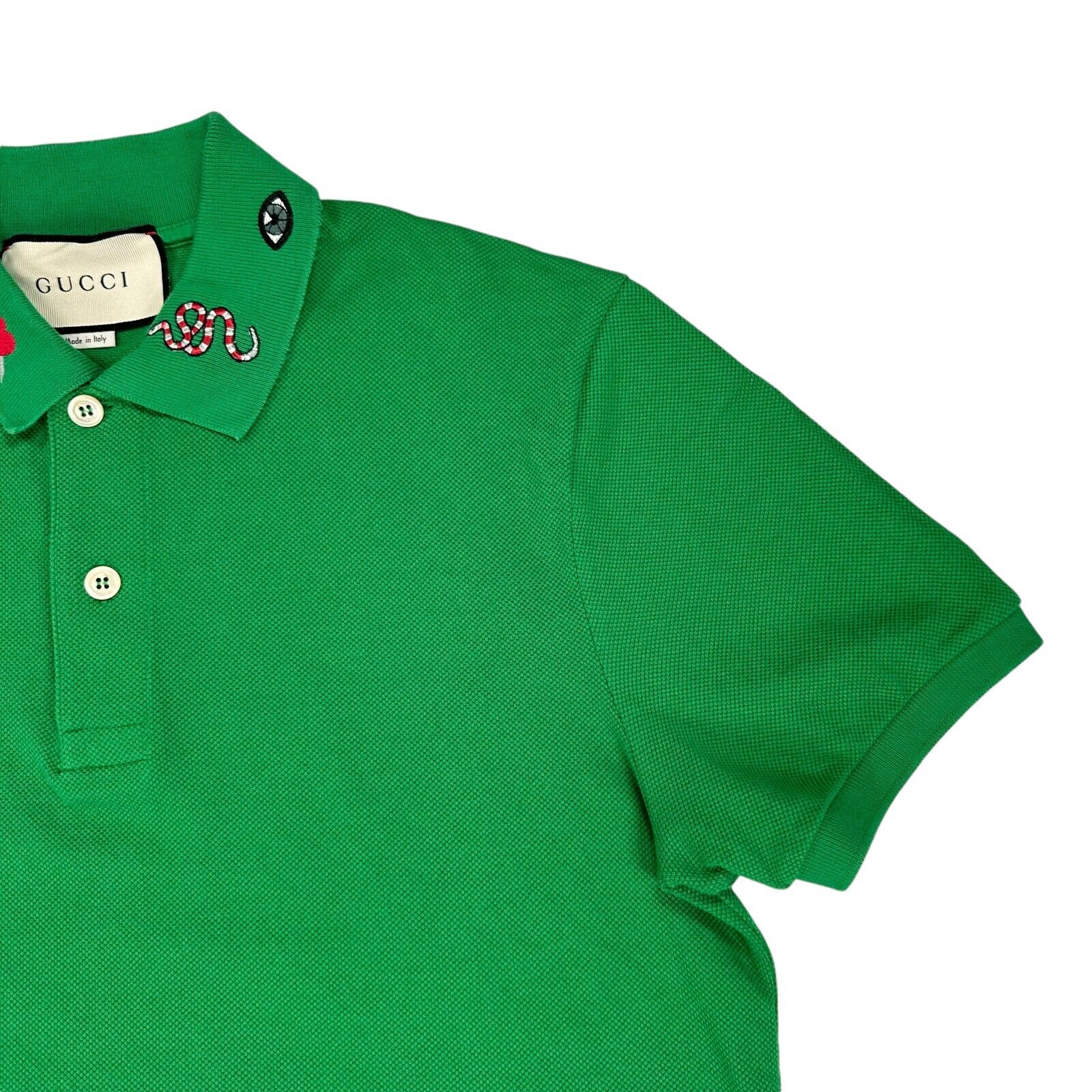 Gucci Size M Polo Shirt Apple Green Embroidered Motif UFO/Snake Logo Button Up