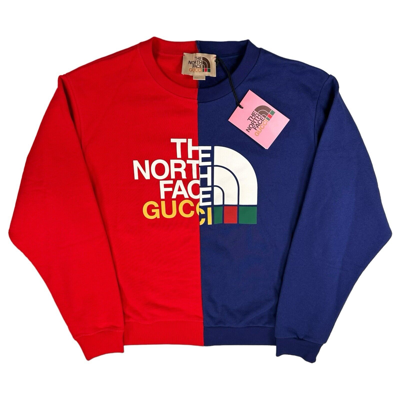 Gucci x The North Face Size M Red/Blue Split Logo/Colours Sweatshirt Crew