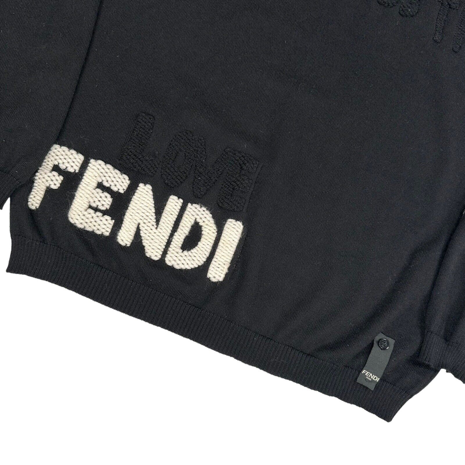 Fendi Size L Sweatshirt Black Wool FF Fantastic Embroidered Wool Jumper