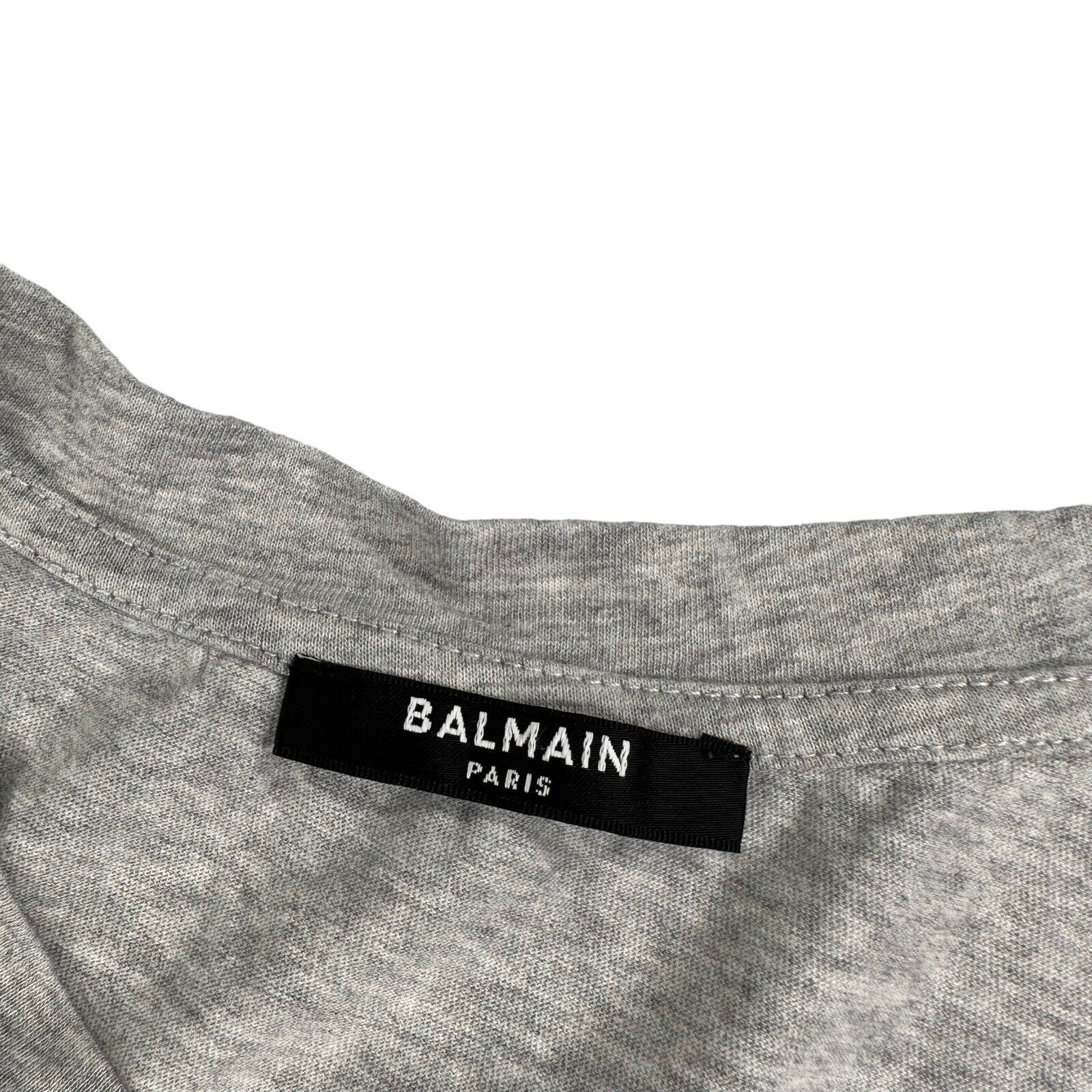 Balmain Size M T-Shirt Grey 3D Illusion Block Logo Cotton Tee Round Neck