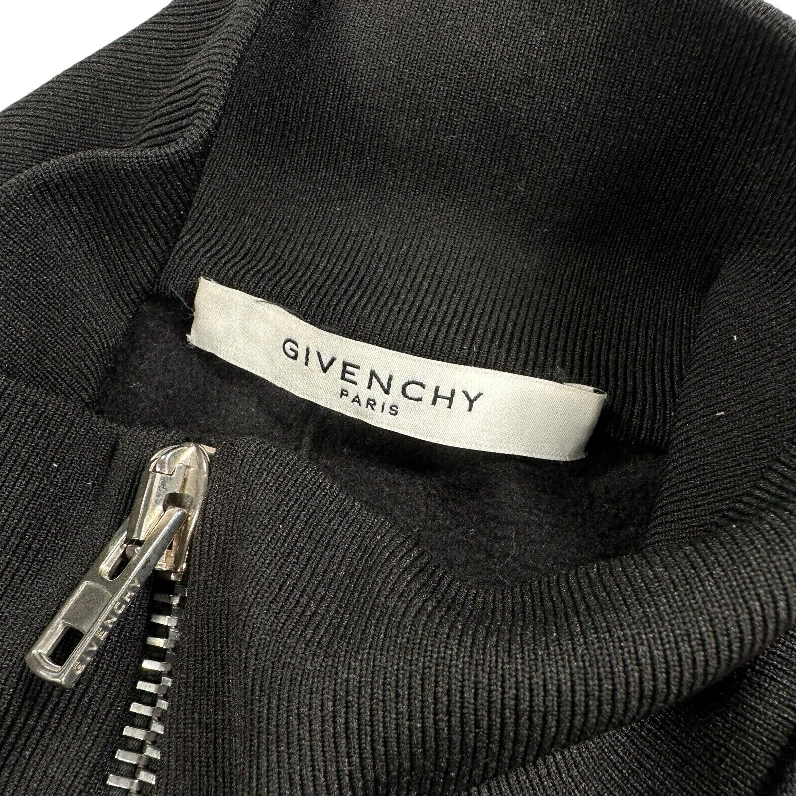 Givenchy Size L Black Track Jacket Plastic Taped Sleeve Logos Zip Up