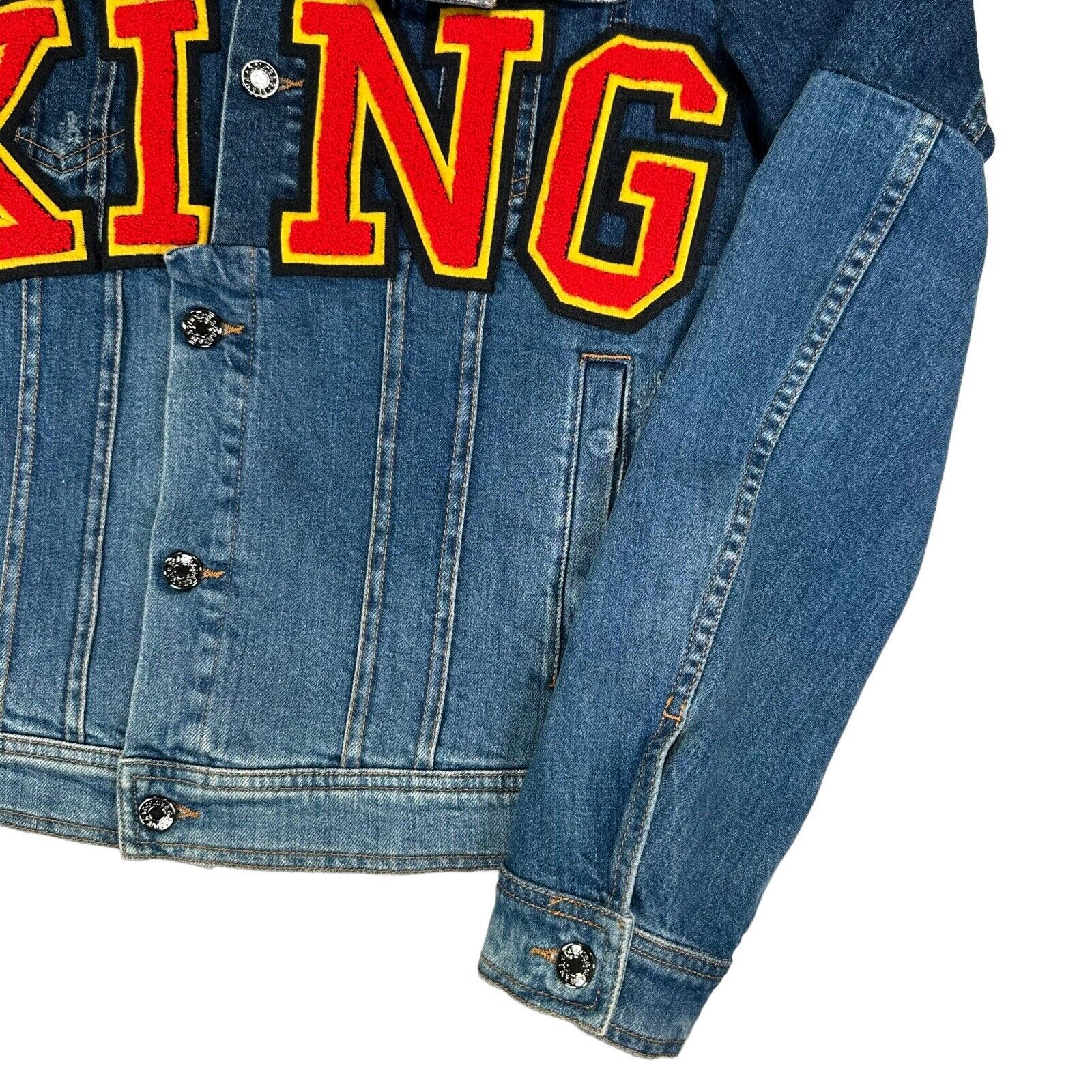 Dolce & Gabbana Size M Denim Jacket KING Reconstructed ROYALS Patch Logo Jacket