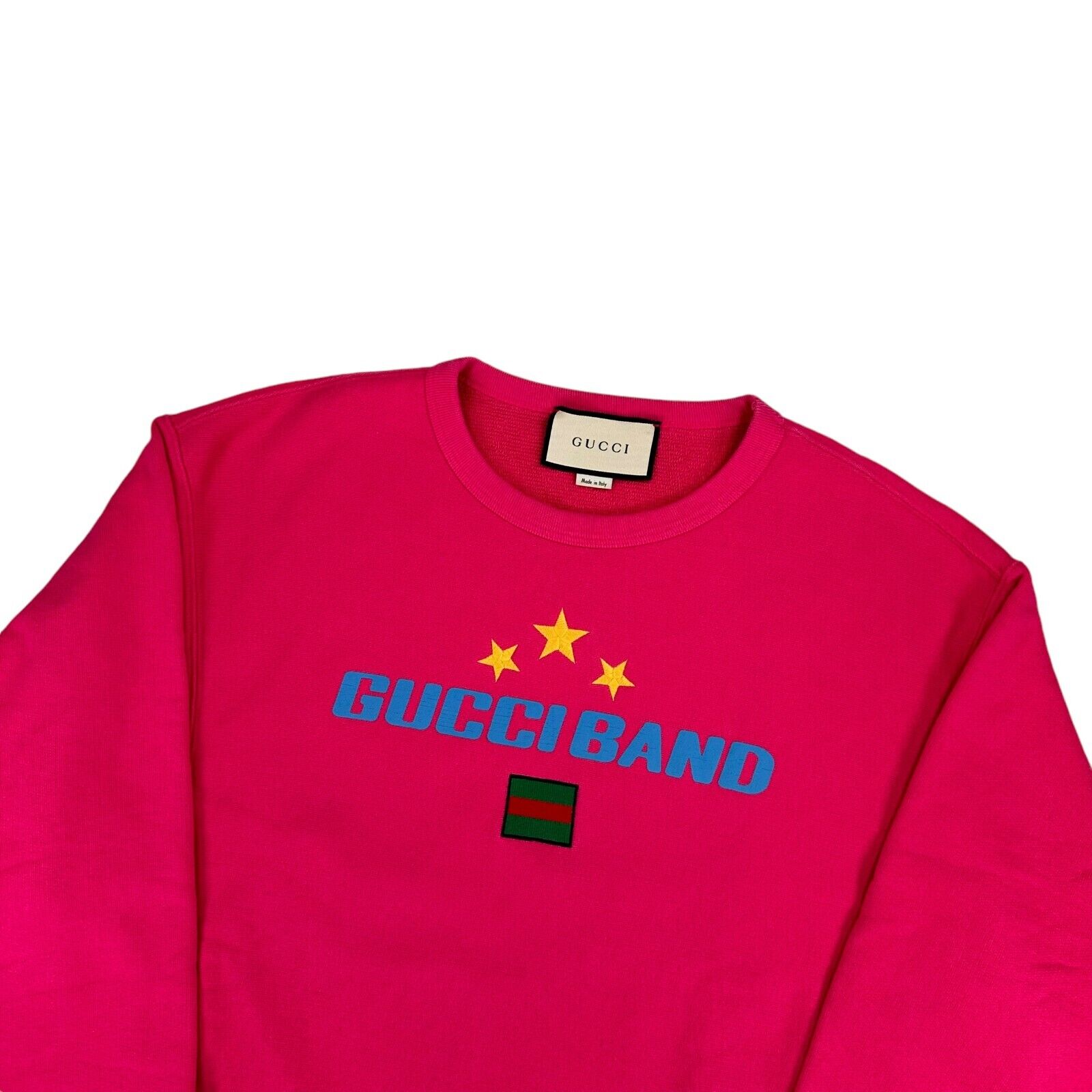 Gucci Size M Sweatshirt Pink Gucci Band Embroidered Stars Logo Cotton Crewneck