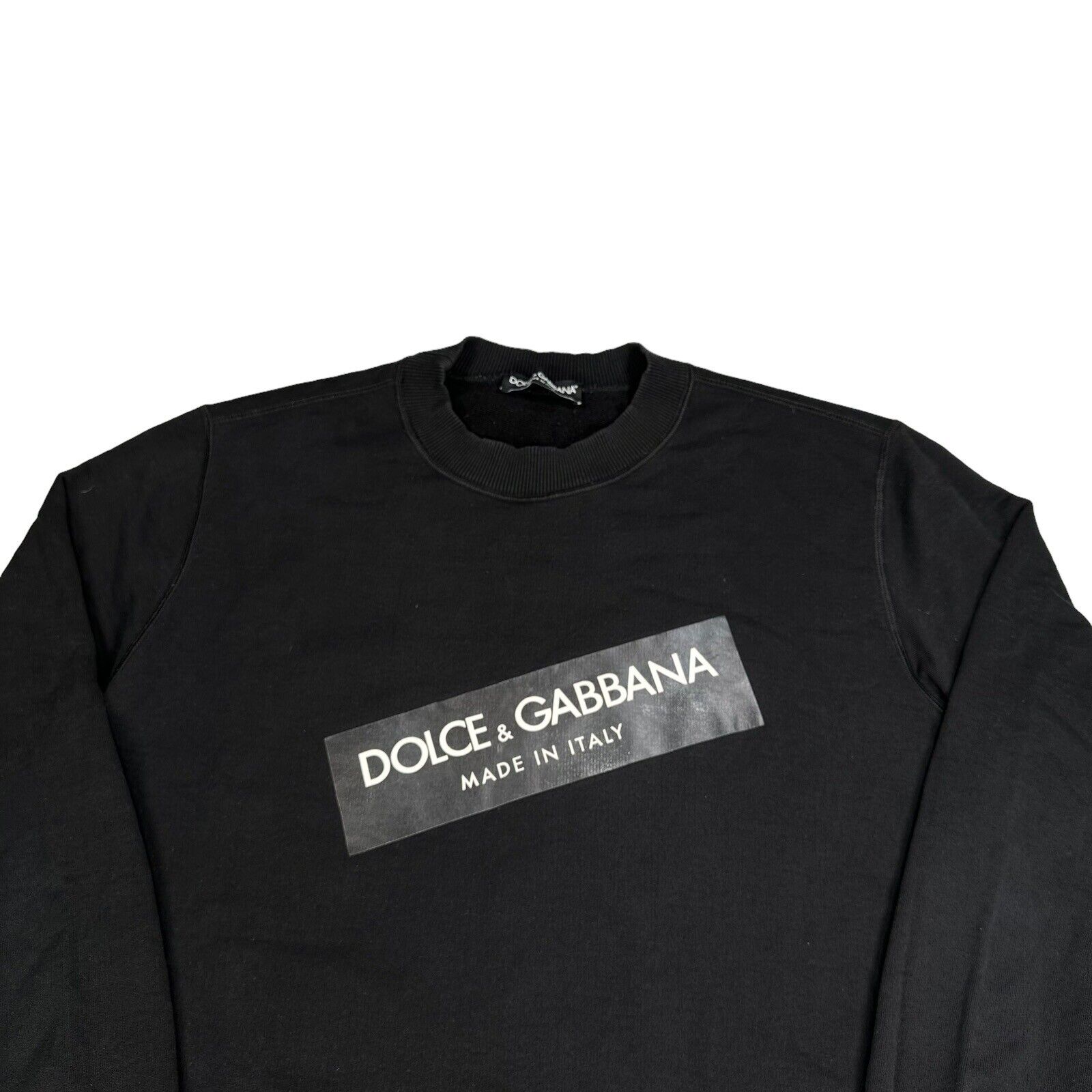 Dolce & Gabbana Size XL Sweatshirt Black Tape Logo Graphic Print Heavy Crewneck