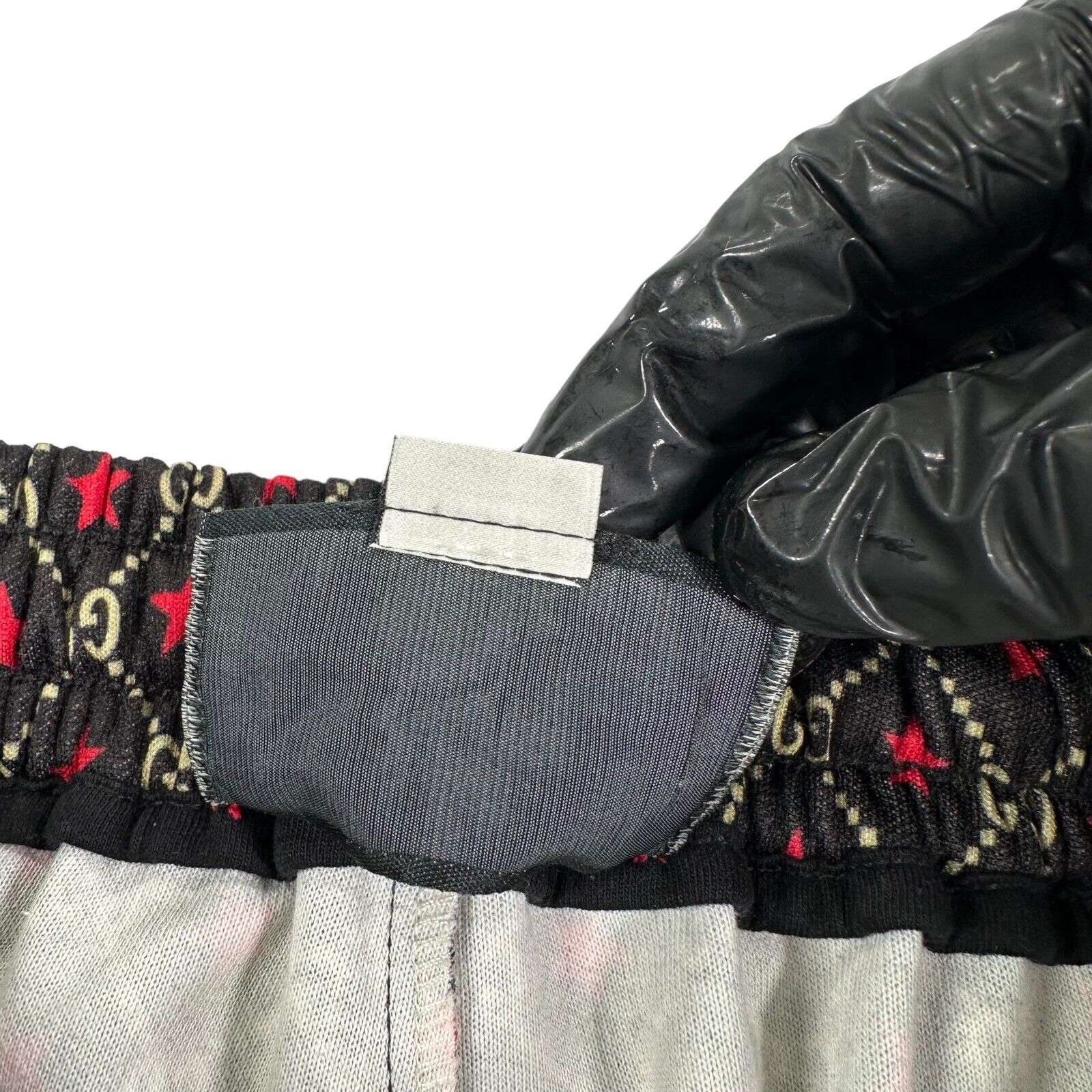 Gucci Size L Black Track Bottoms Interlocking GG Taped Leg Stripe Stars Logo