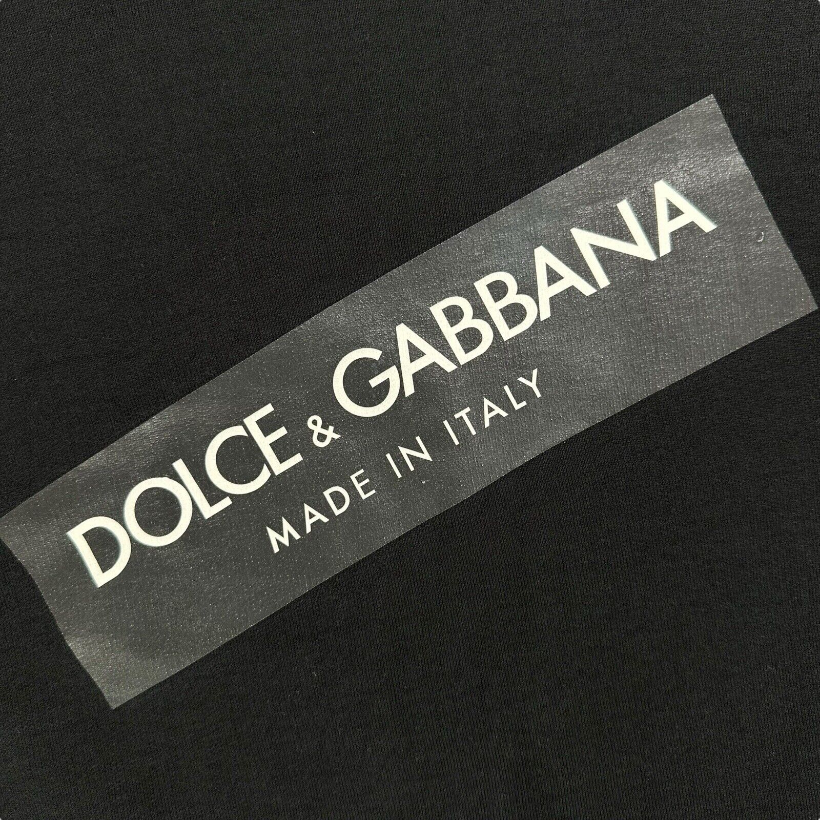 Dolce & Gabbana Size L Sweatshirt Black on Black Tape Chest Logo Pullover Crew